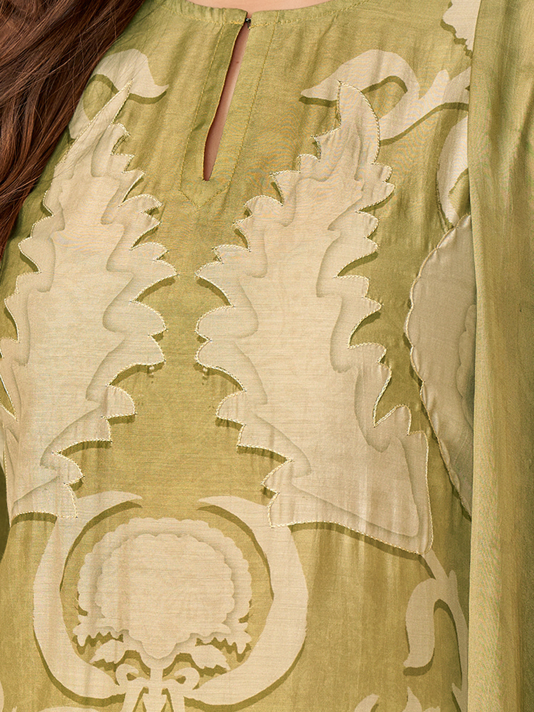 RUBI Light Mehendi Green - Muslin Unstitched Set With Fancy Handwork & Embroidery