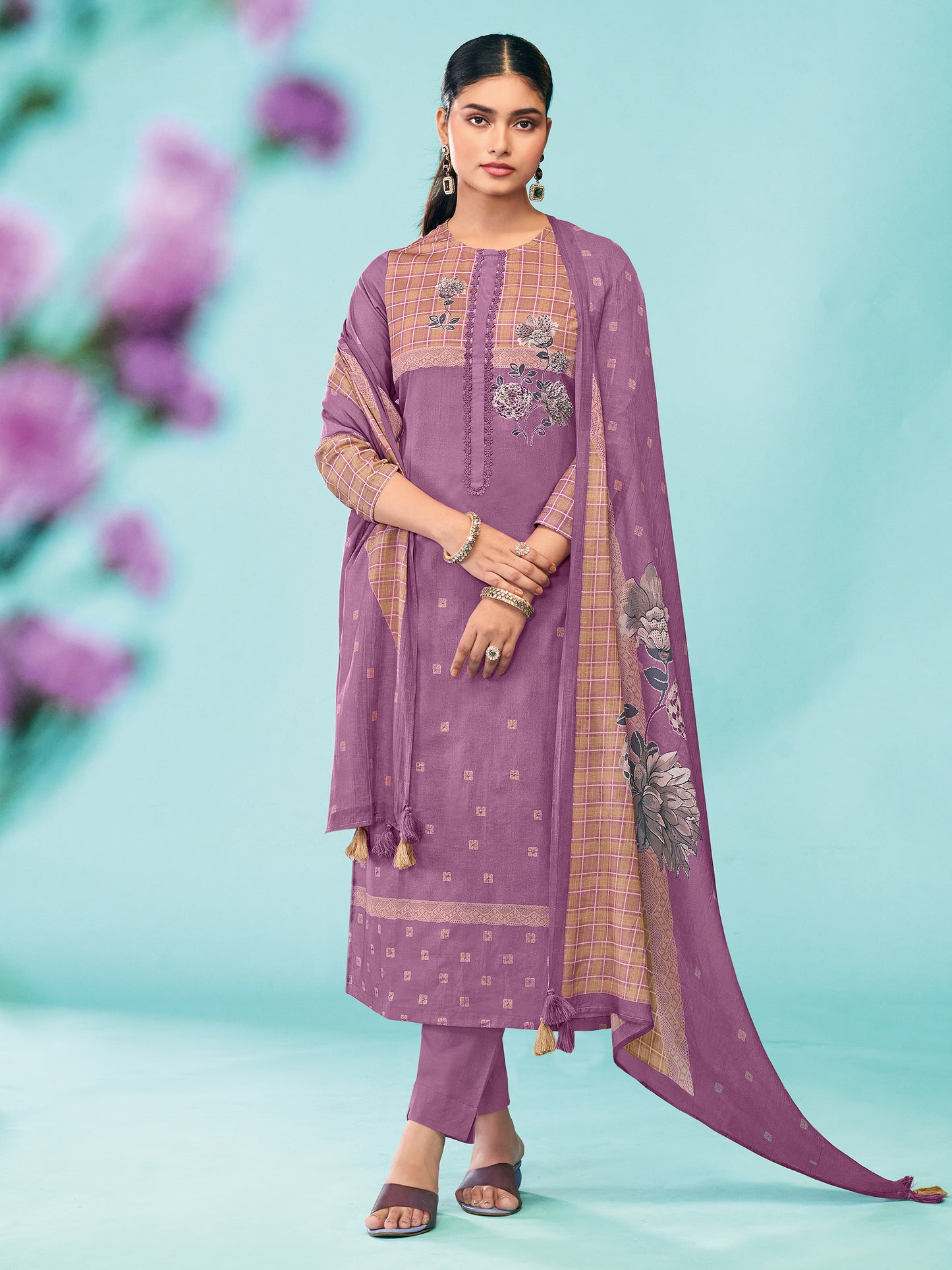 AMRIT SOFT MAROON Pure Cotton Unstitched Set with Exquisite Handwork