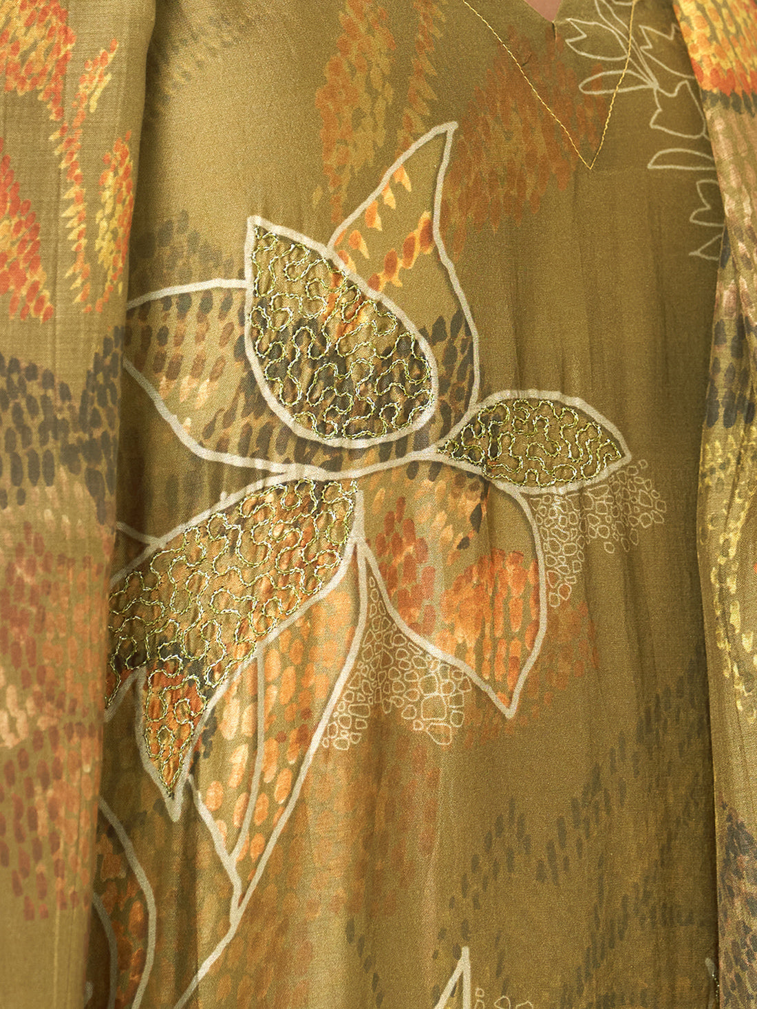 SUKOON Mehendi - Muslin Suit Set With Fancy Handwork