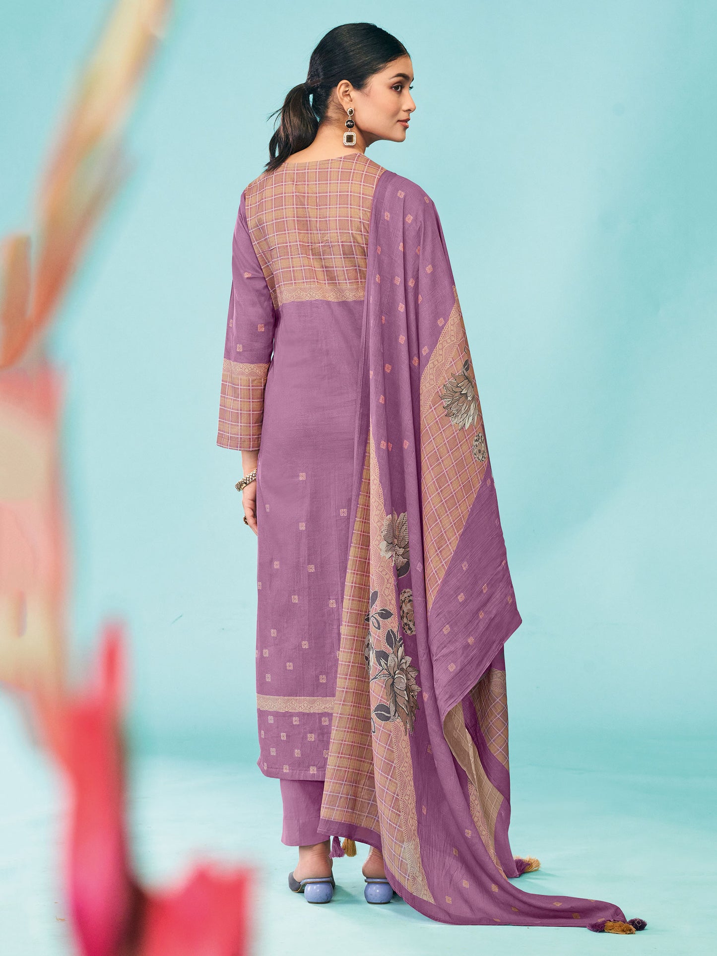 AMRIT SOFT MAROON Pure Cotton Unstitched Set with Exquisite Handwork
