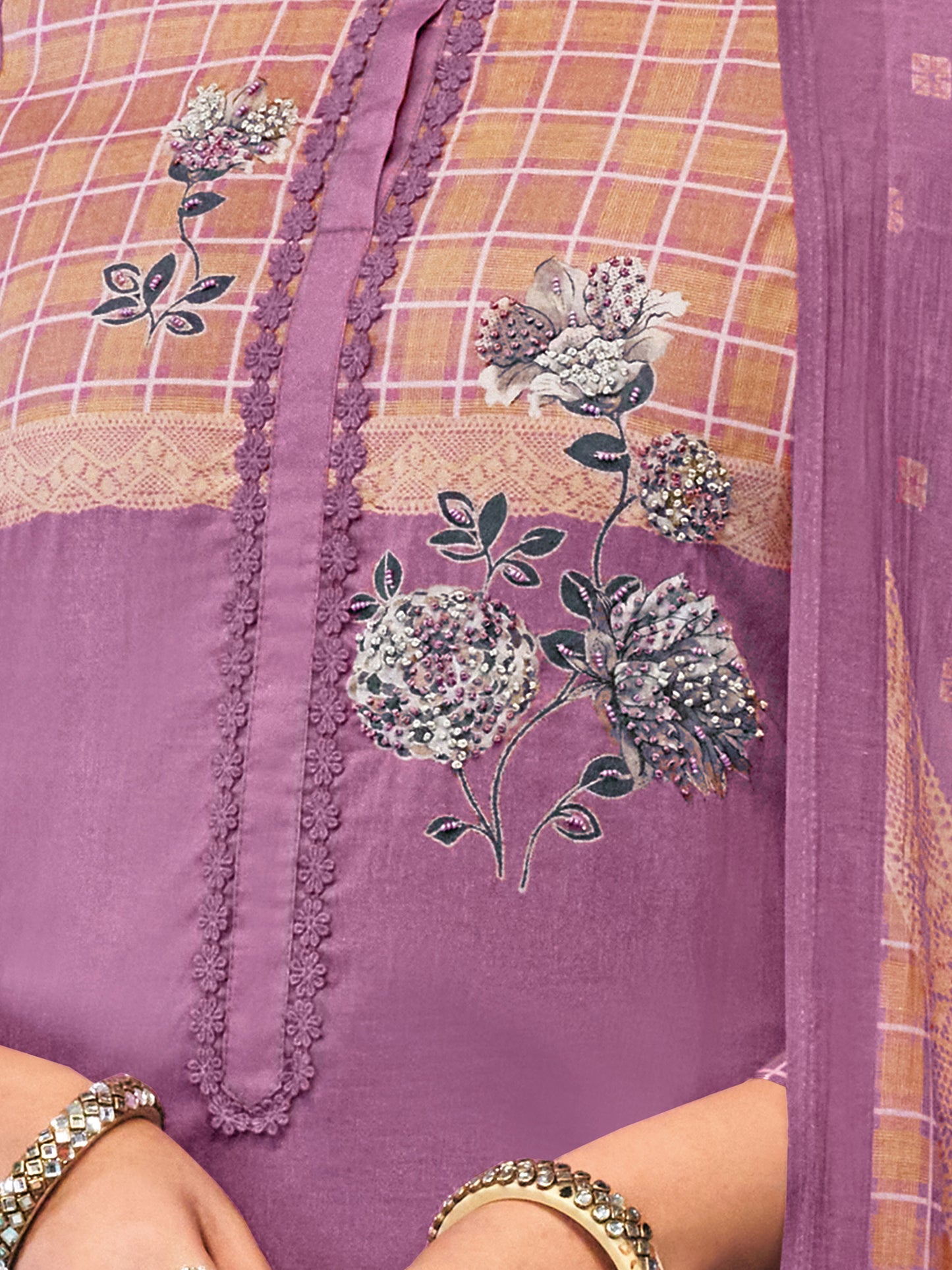 AMRIT SOFT MAROON Pure Cotton Unstitched Set with Exquisite Handwork
