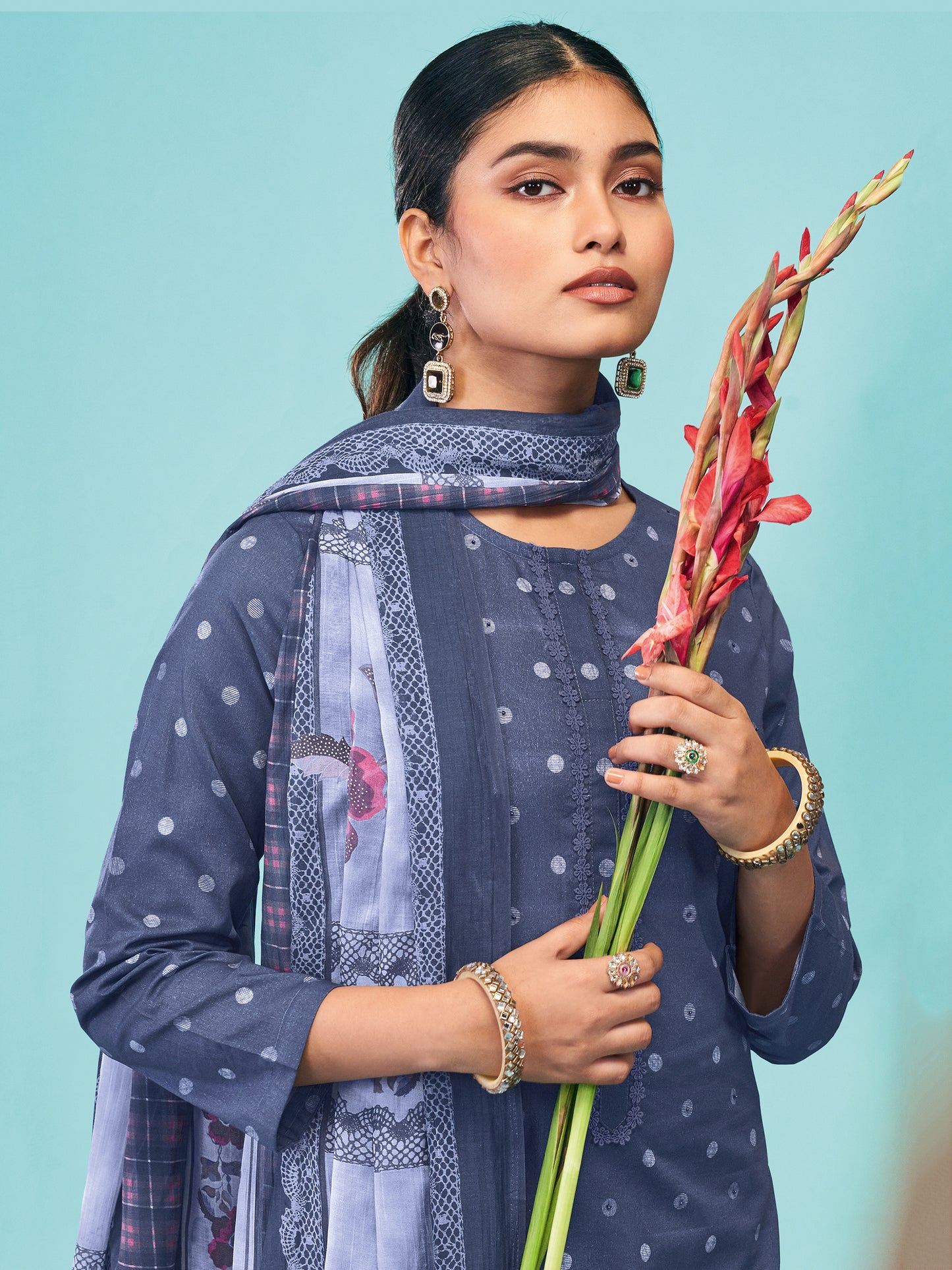 AMRIT ROYAL BLUE Pure Cotton Suit Set with Exquisite Handwork