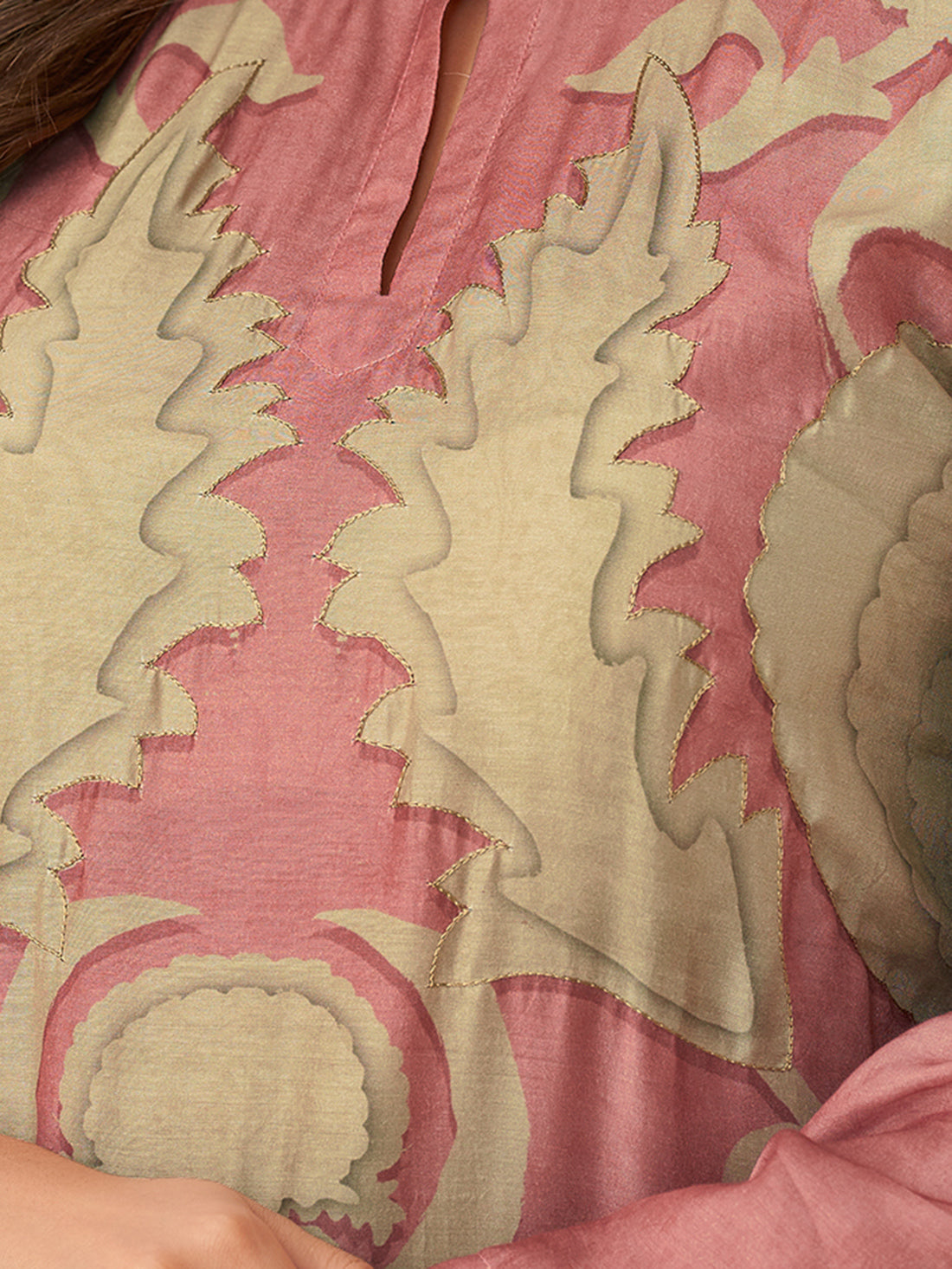 RUBI Pinkish -Muslin Unstitched Set With Fancy Handwork & Embroidery