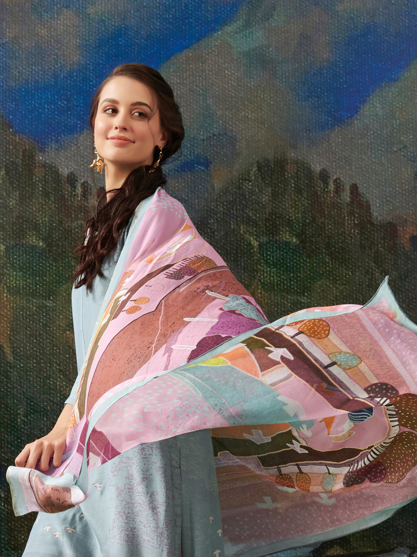 POORVA Serene Light Blue Pure Cashmiri Silk Suit Set with Exquisite Handwork