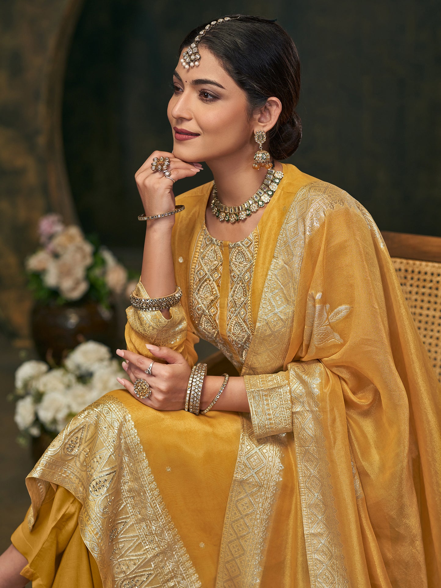 FUSHIA YELLOW Pure Fancy Simmer Unstitched Set with Intricate Handwork & Elegant Embroidery