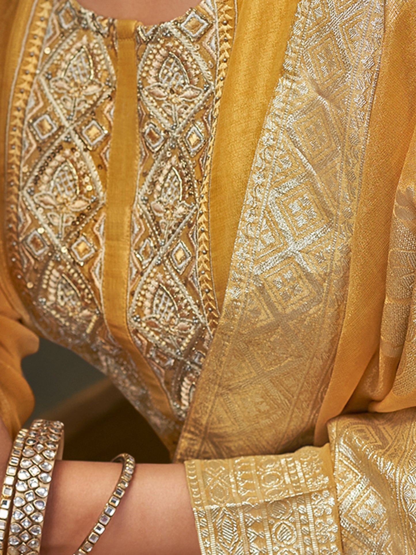 FUSHIA YELLOW Pure Fancy Simmer Unstitched Set with Intricate Handwork & Elegant Embroidery