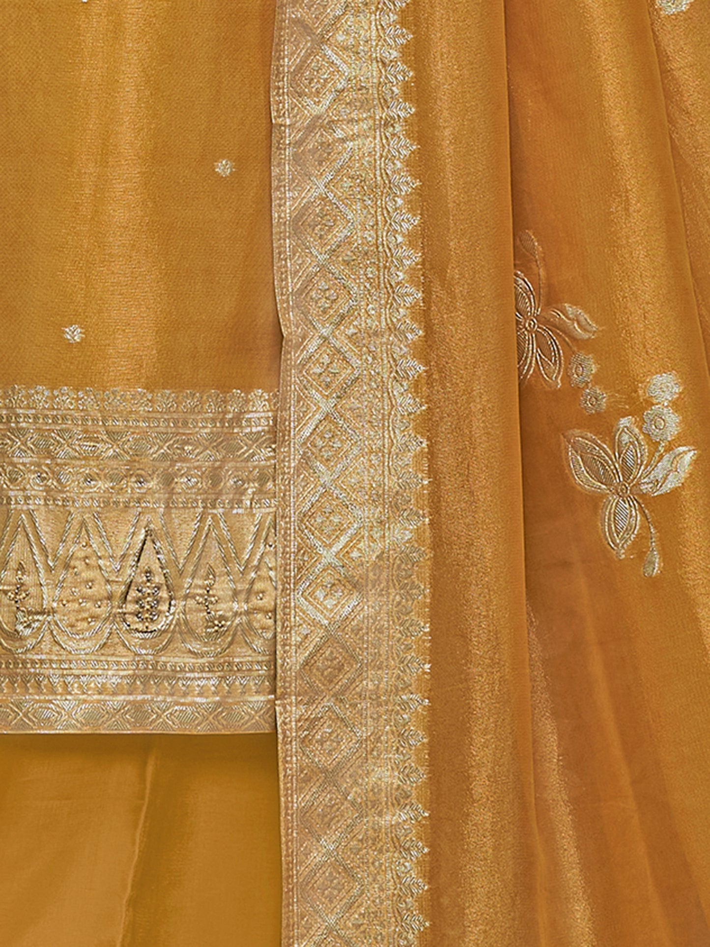 FUSHIA YELLOW Pure Fancy Simmer Unstitched Set with Intricate Handwork & Elegant Embroidery