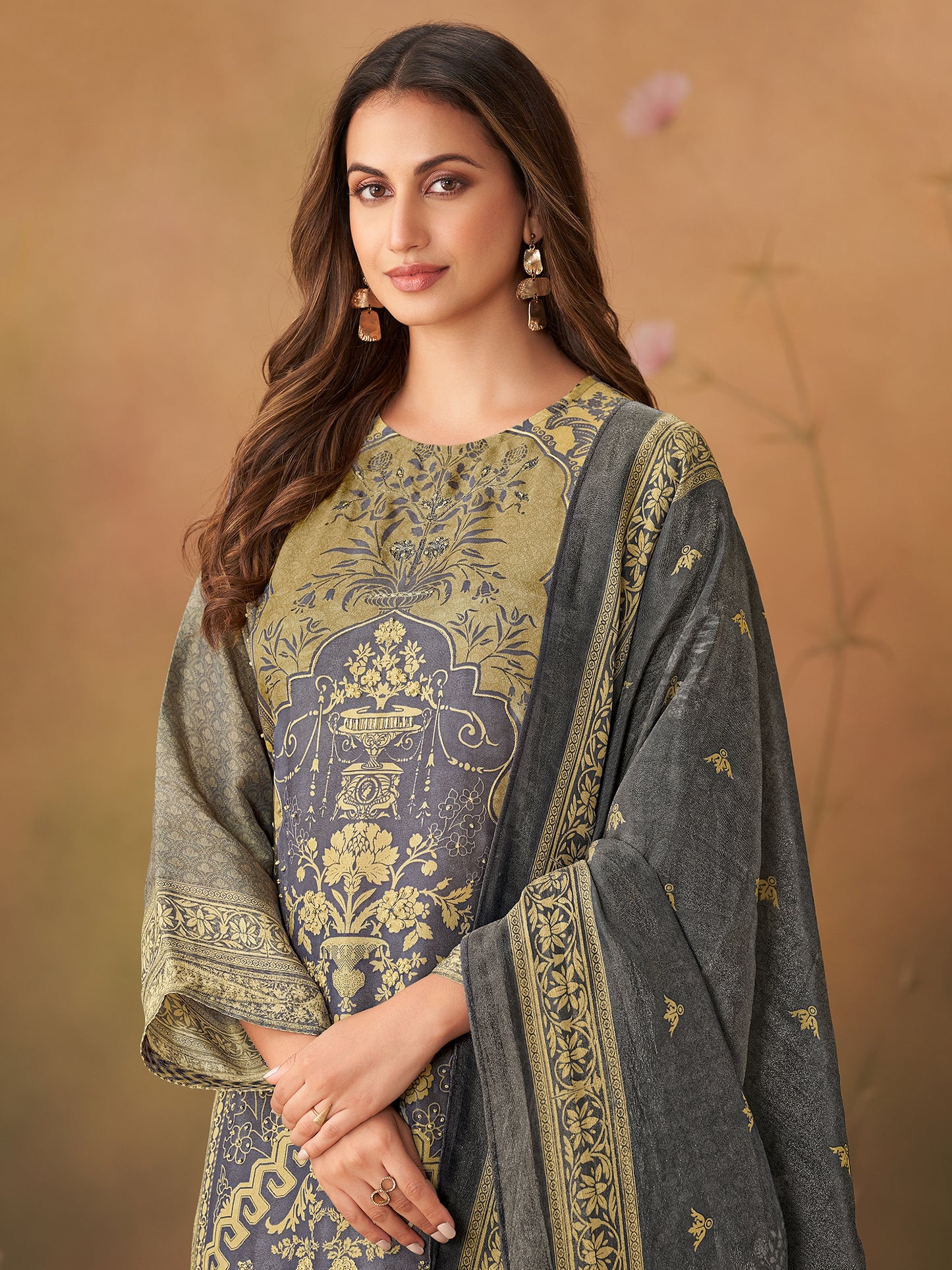 Nazm Violet: Pure Simmer Tissue Suit Set with Delicate Handwork