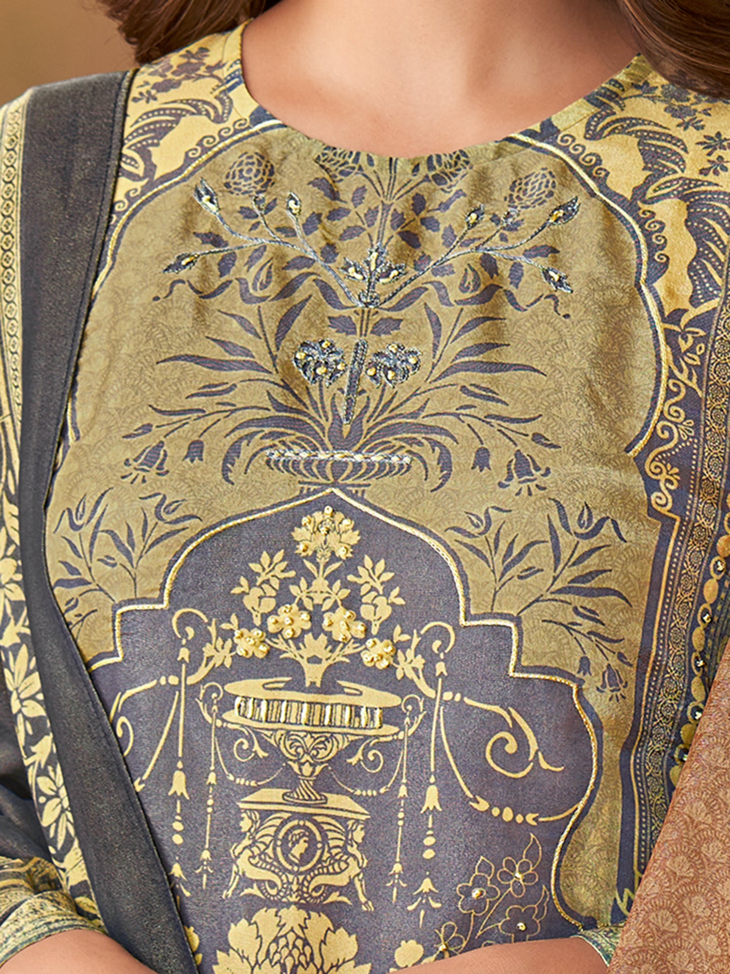 Nazm Violet: Pure Simmer Tissue Suit Set with Delicate Handwork