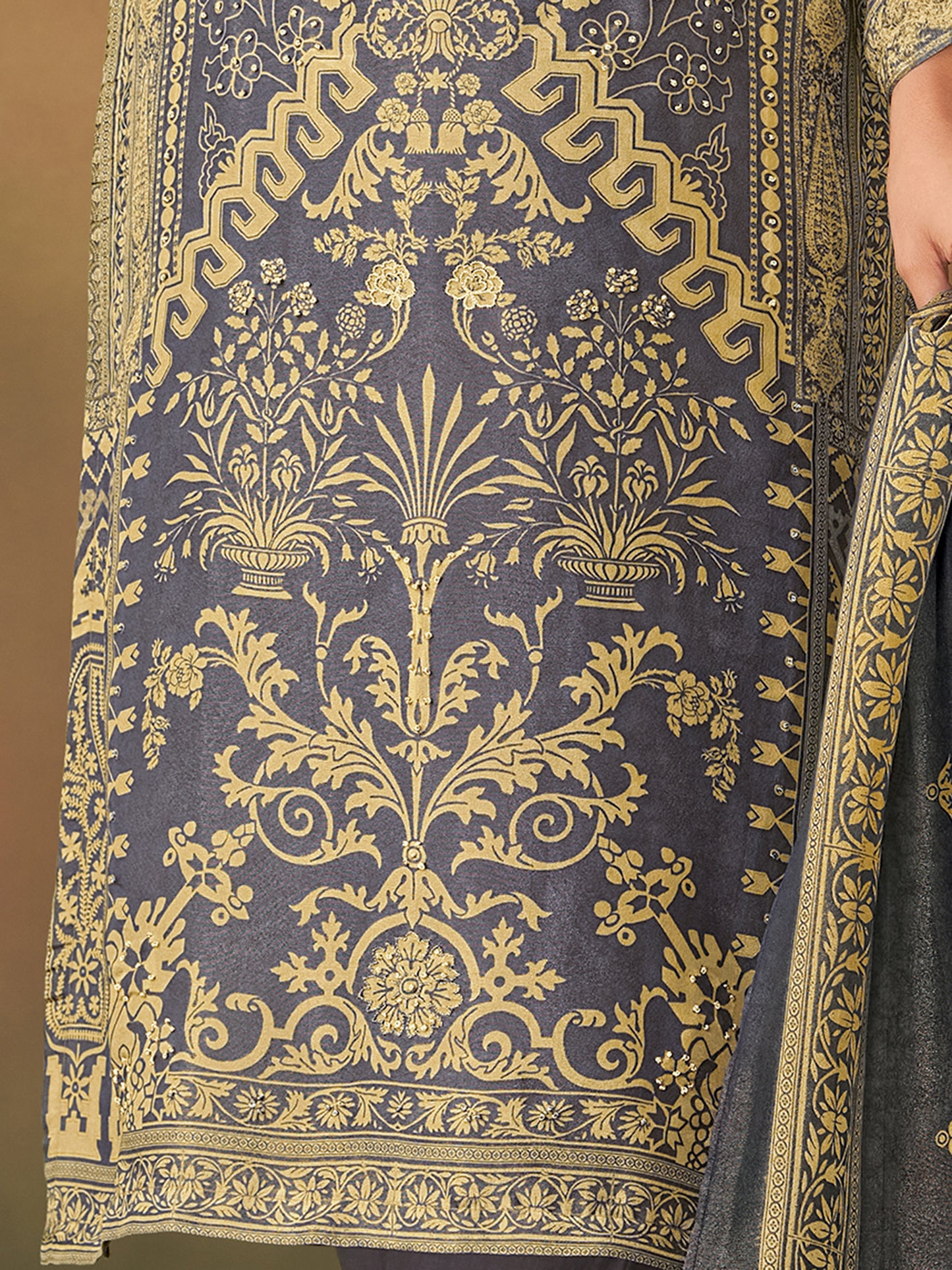 Nazm Violet: Pure Simmer Tissue Suit Set with Delicate Handwork