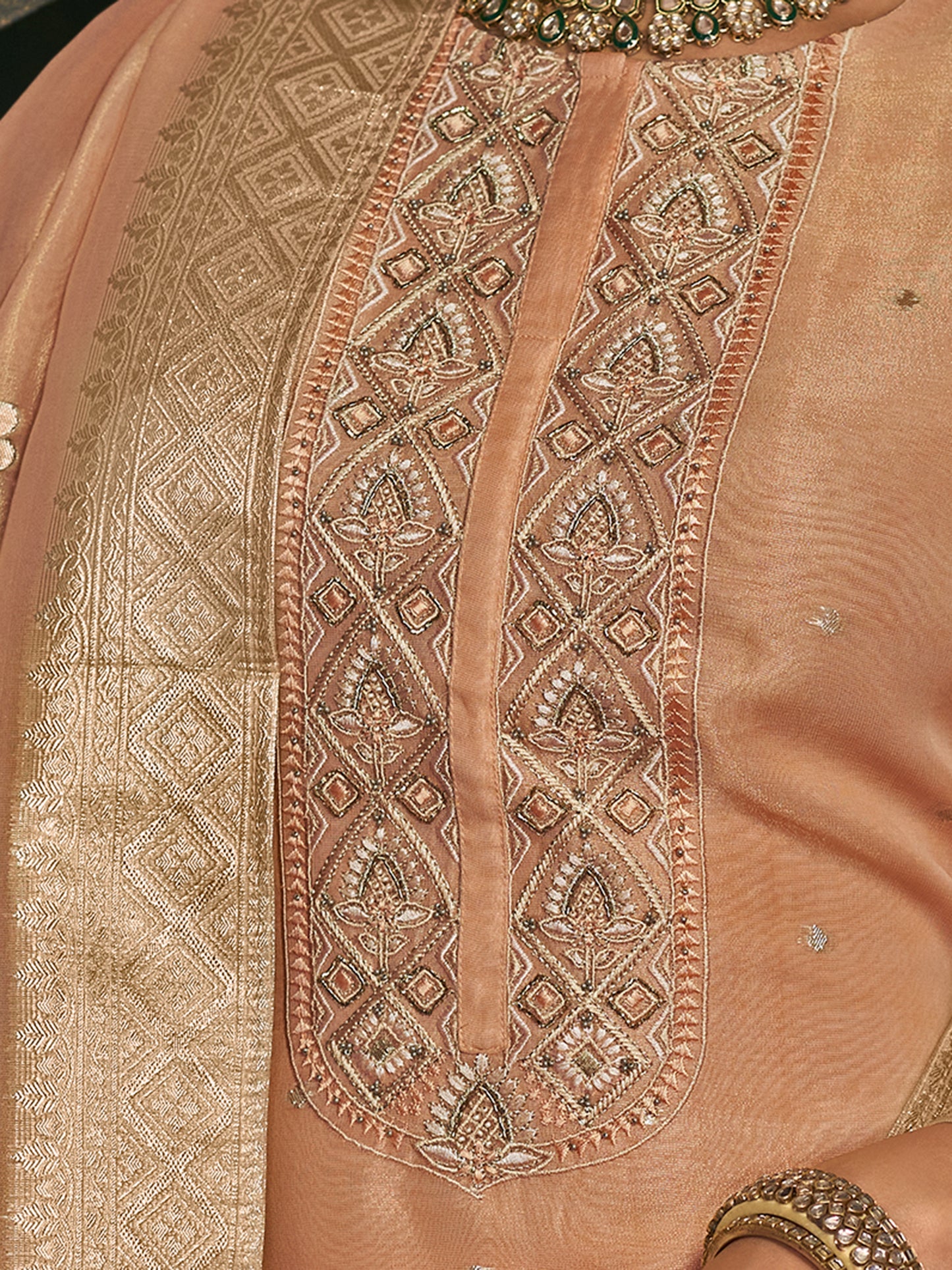 FUSHIA ORANGE Pure Fancy Simmer Suit Set with Intricate Handwork & Elegant Embroidery