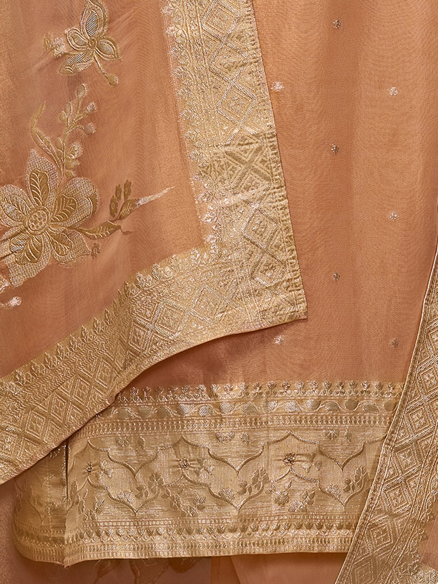 FUSHIA ORANGE Pure Fancy Simmer Suit Set with Intricate Handwork & Elegant Embroidery