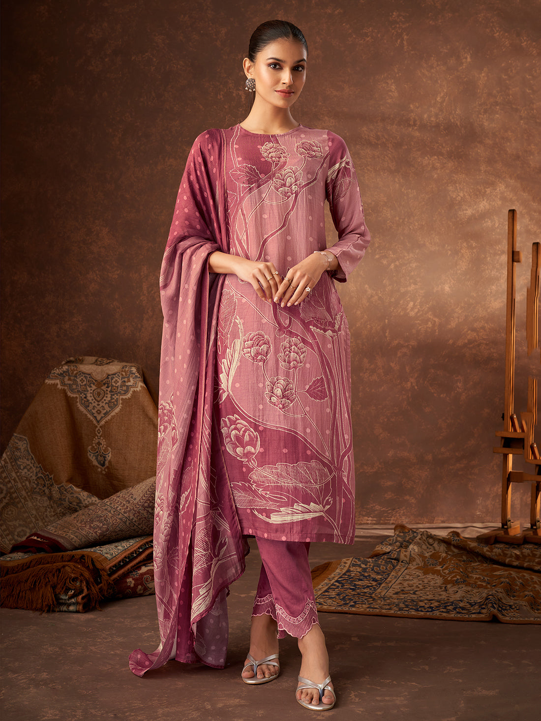 PAVITRA Maron - Muslin Suit Set With Handwork & Embroidery Patched Work