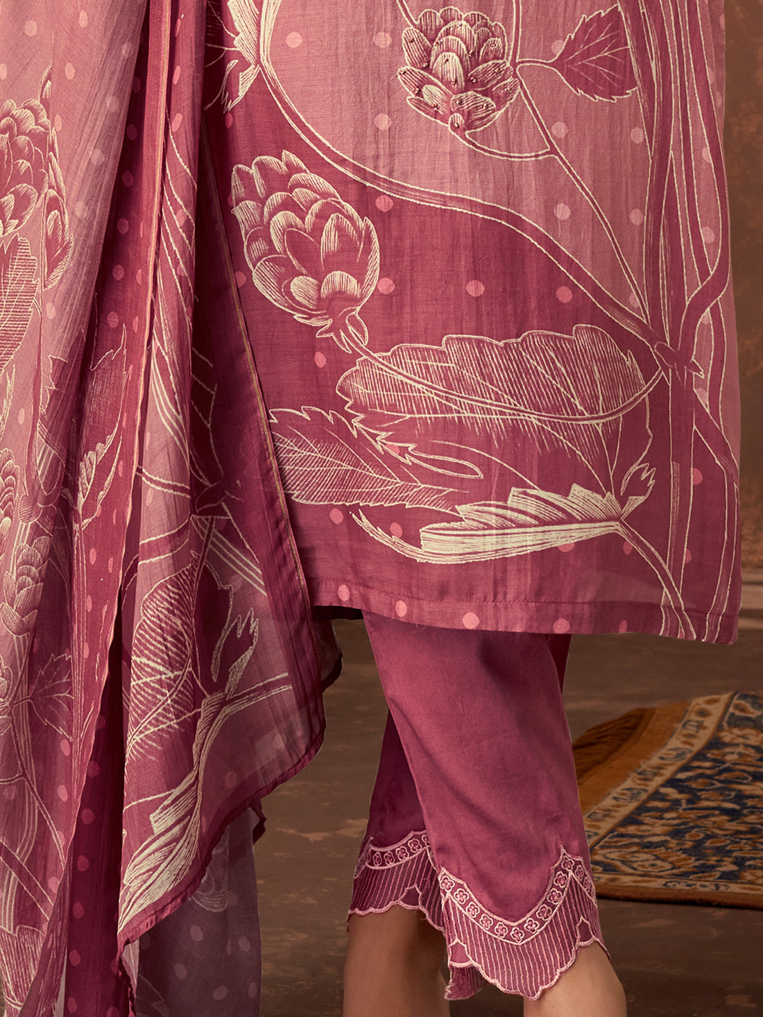 PAVITRA Maron - Muslin Suit Set With Handwork & Embroidery Patched Work