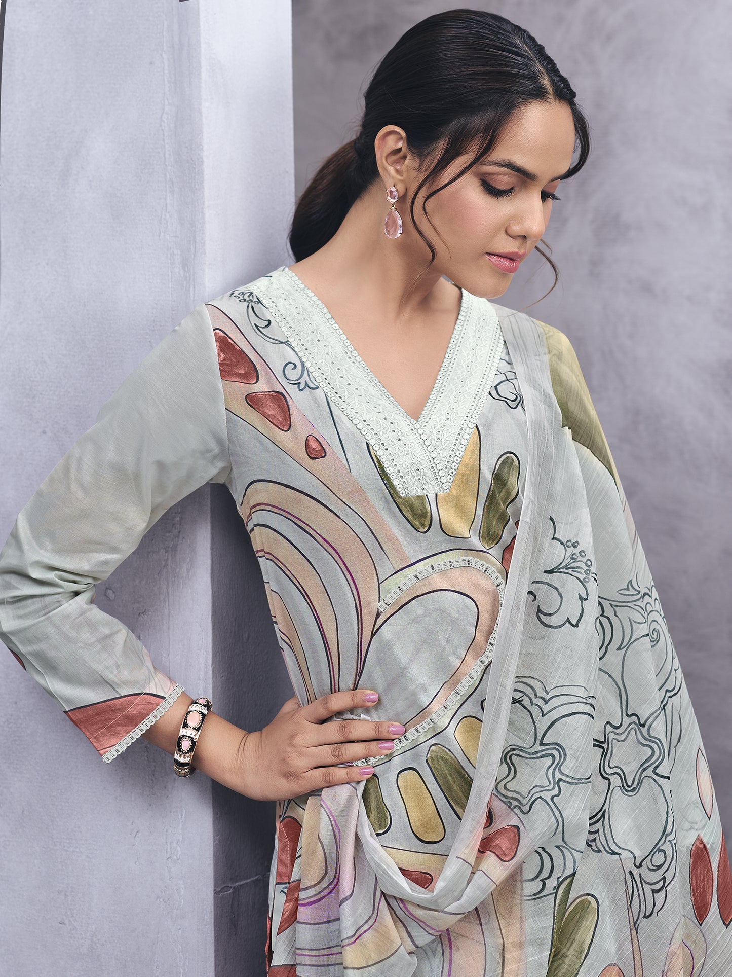RAHA LIGHTGREEN Pure Cotton Unstitched Set with Exquisite Handwork & Embroidery