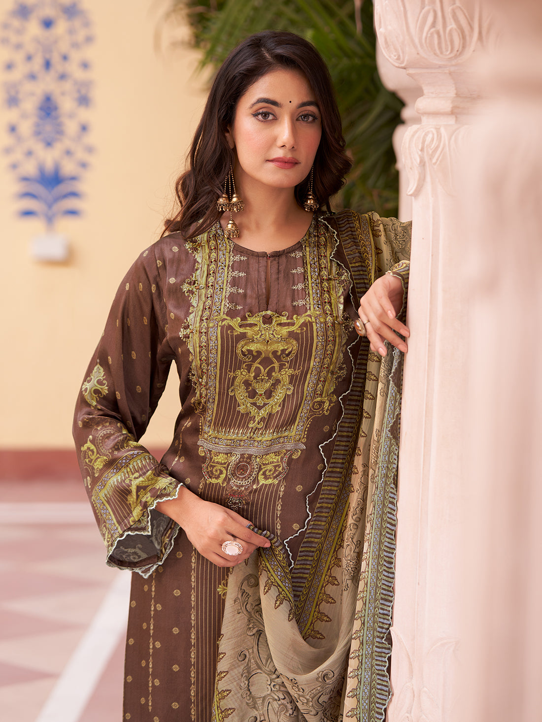TARA BROWN Gazi Unstitched Set With Fancy Handwork & Embroidery