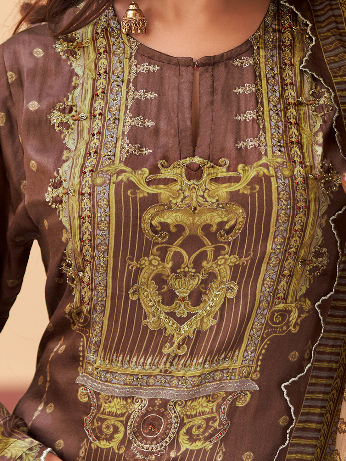 TARA BROWN Gazi Unstitched Set With Fancy Handwork & Embroidery
