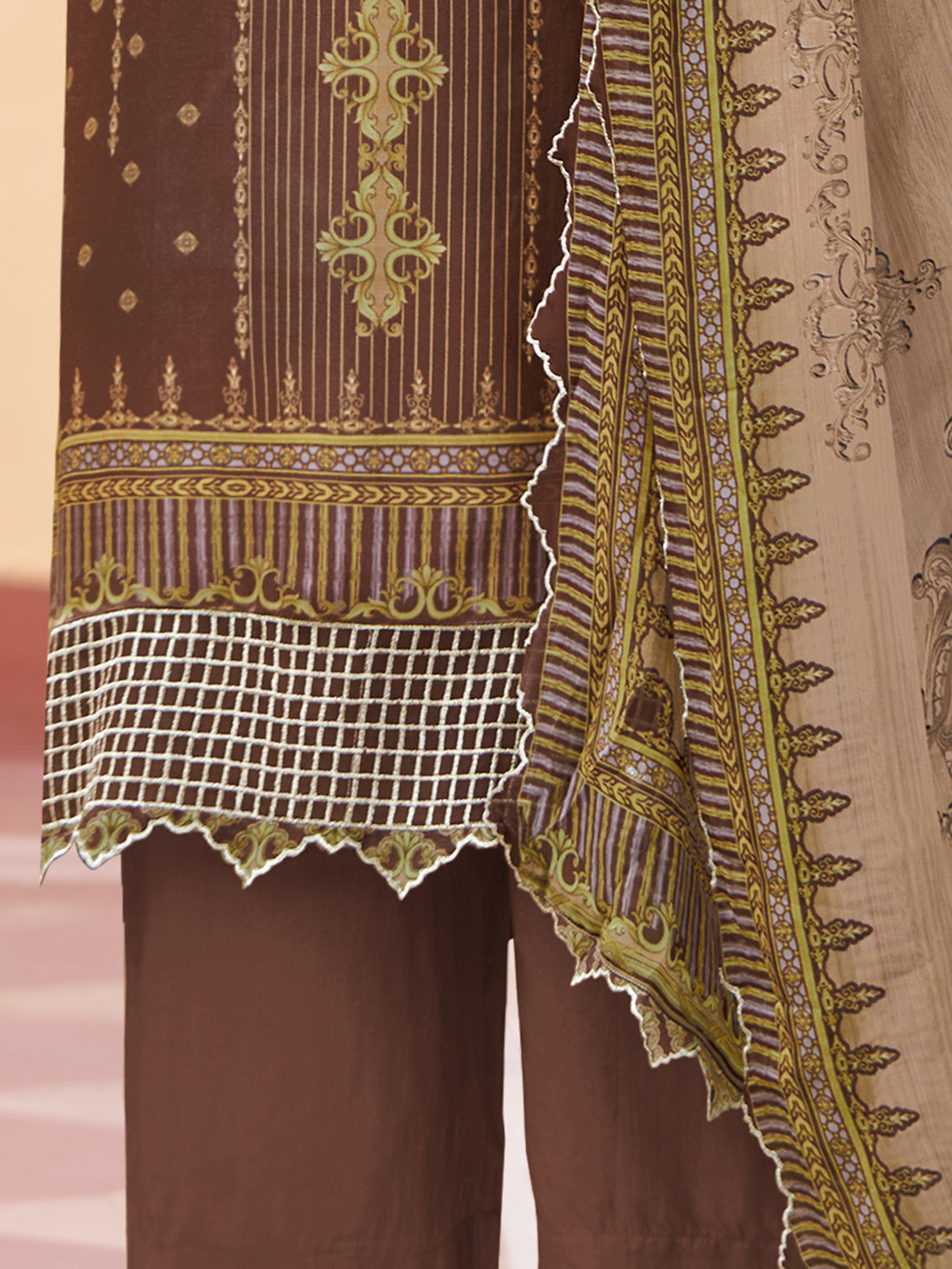 TARA BROWN Gazi Unstitched Set With Fancy Handwork & Embroidery