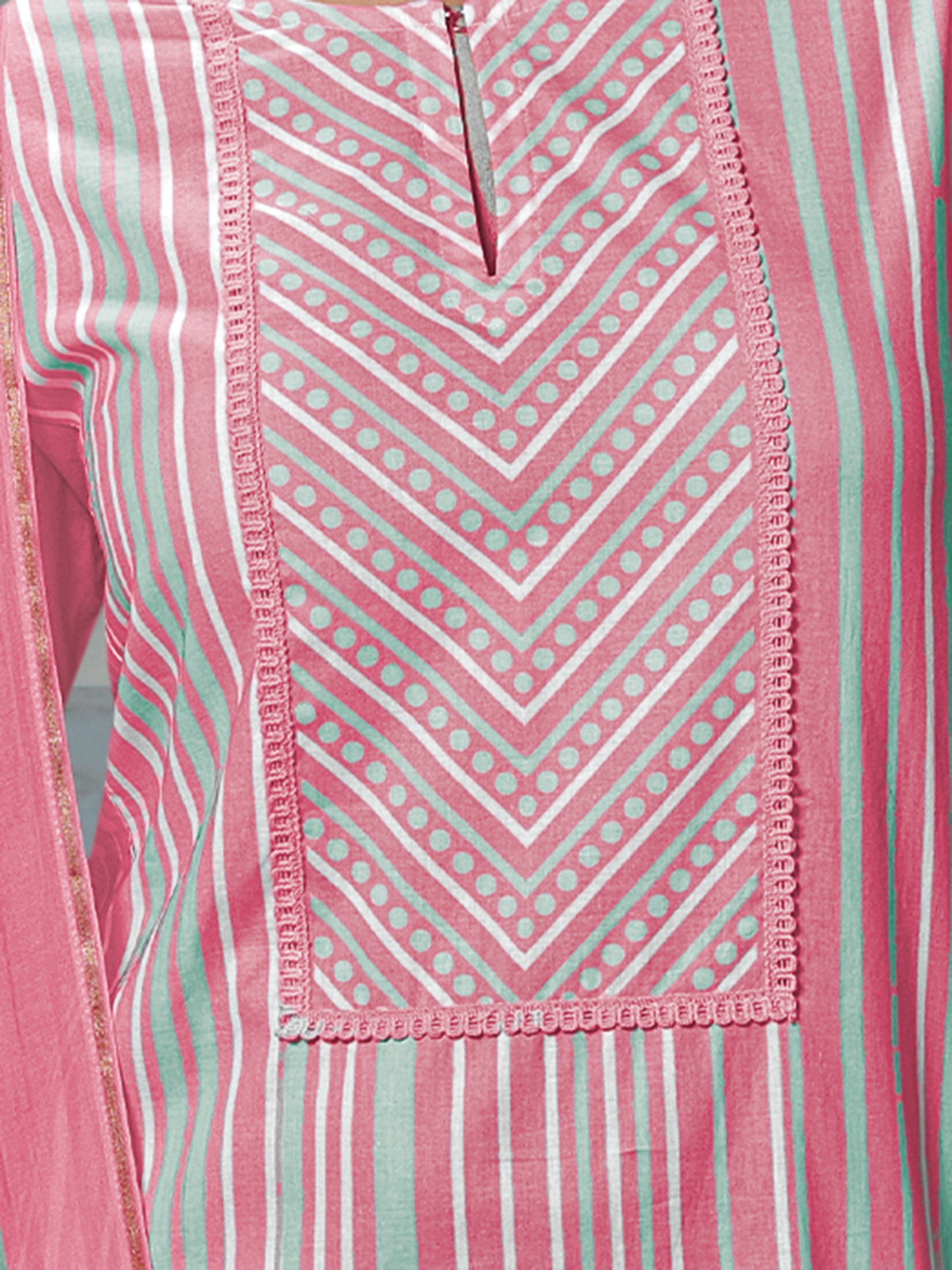 CHEVRON PINK Timeless Cotton Suit Set with Elegant Handwork & Embroidery