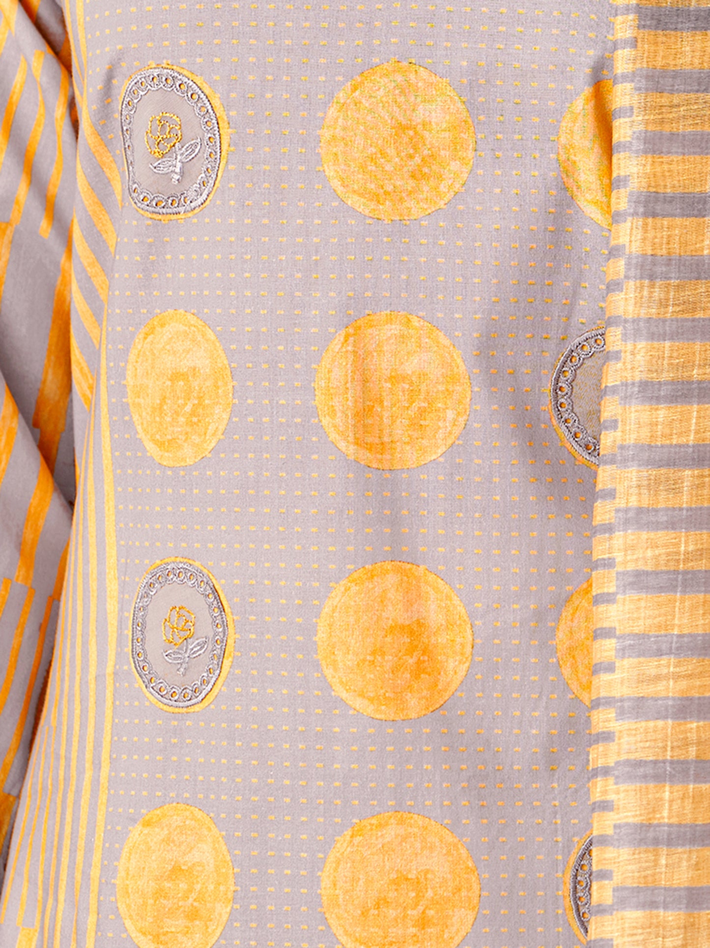 INDU YELLOW Pure Cotton Unstitched Set with Elegant Embroidery Work