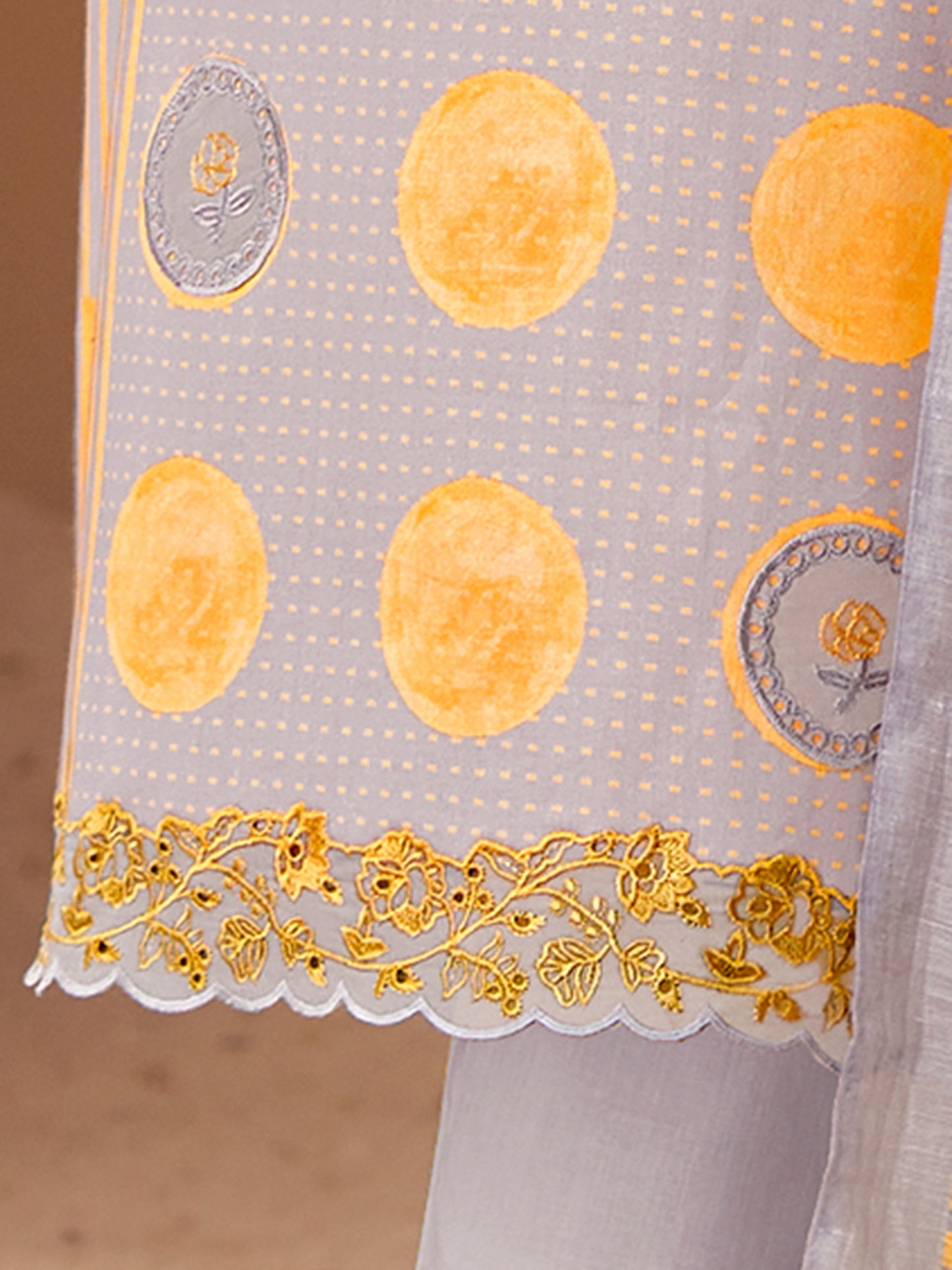 INDU YELLOW Pure Cotton Unstitched Set with Elegant Embroidery Work