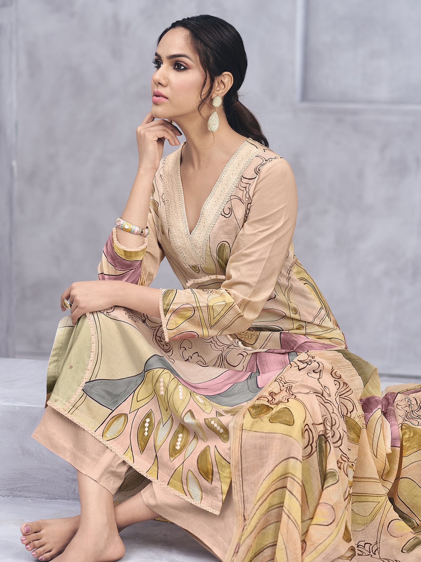 RAHAA LIGHT ORANGE Pure Cotton Suit Set with Graceful Handwork & Embroidery