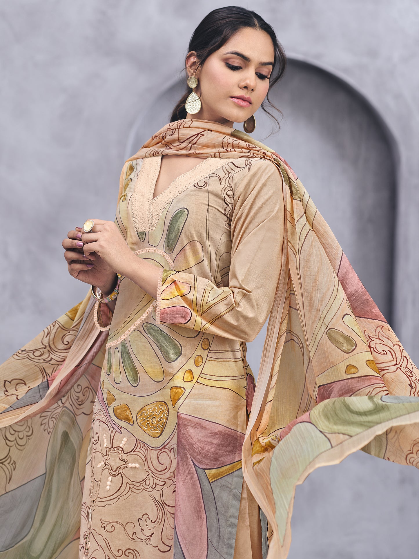 RAHAA LIGHT ORANGE Pure Cotton Unstitched Set with Graceful Handwork & Embroidery