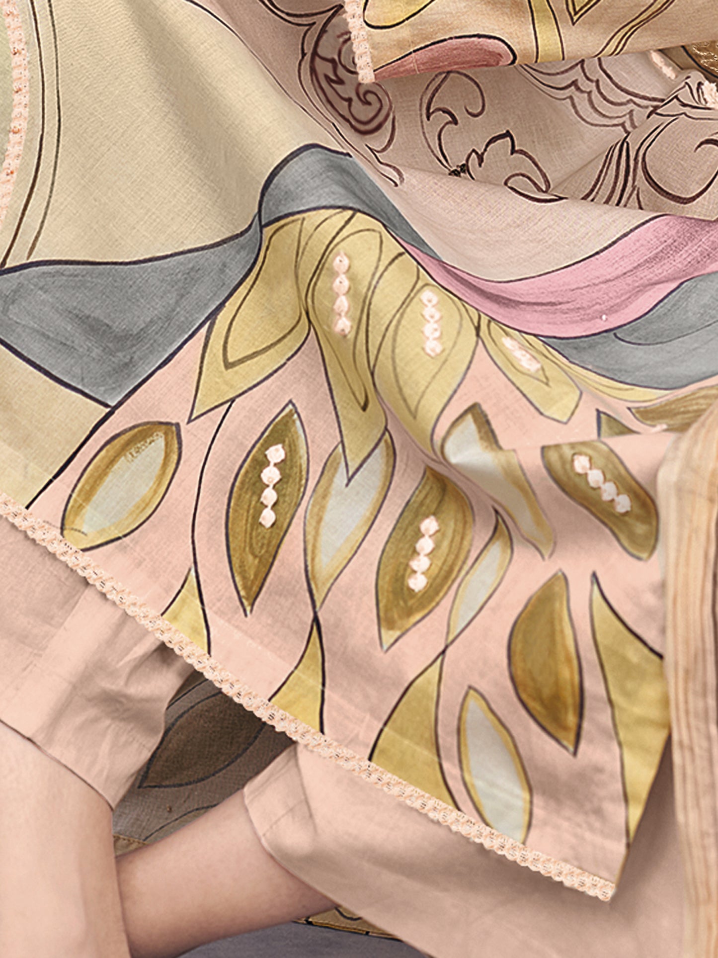 RAHAA LIGHT ORANGE Pure Cotton Unstitched Set with Graceful Handwork & Embroidery