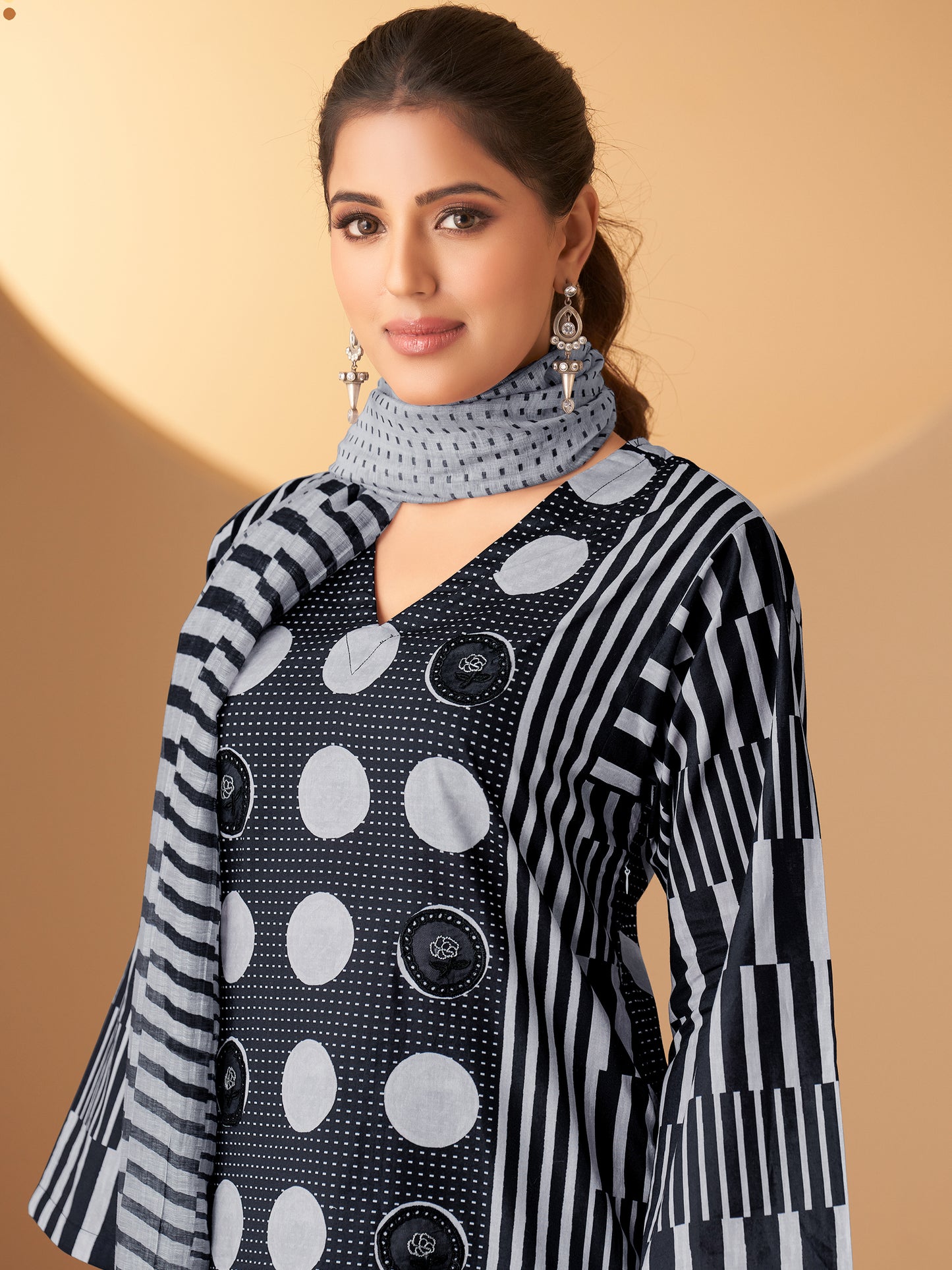 INDU BLACK Cotton Suit Set with Intricate Embroidery Work