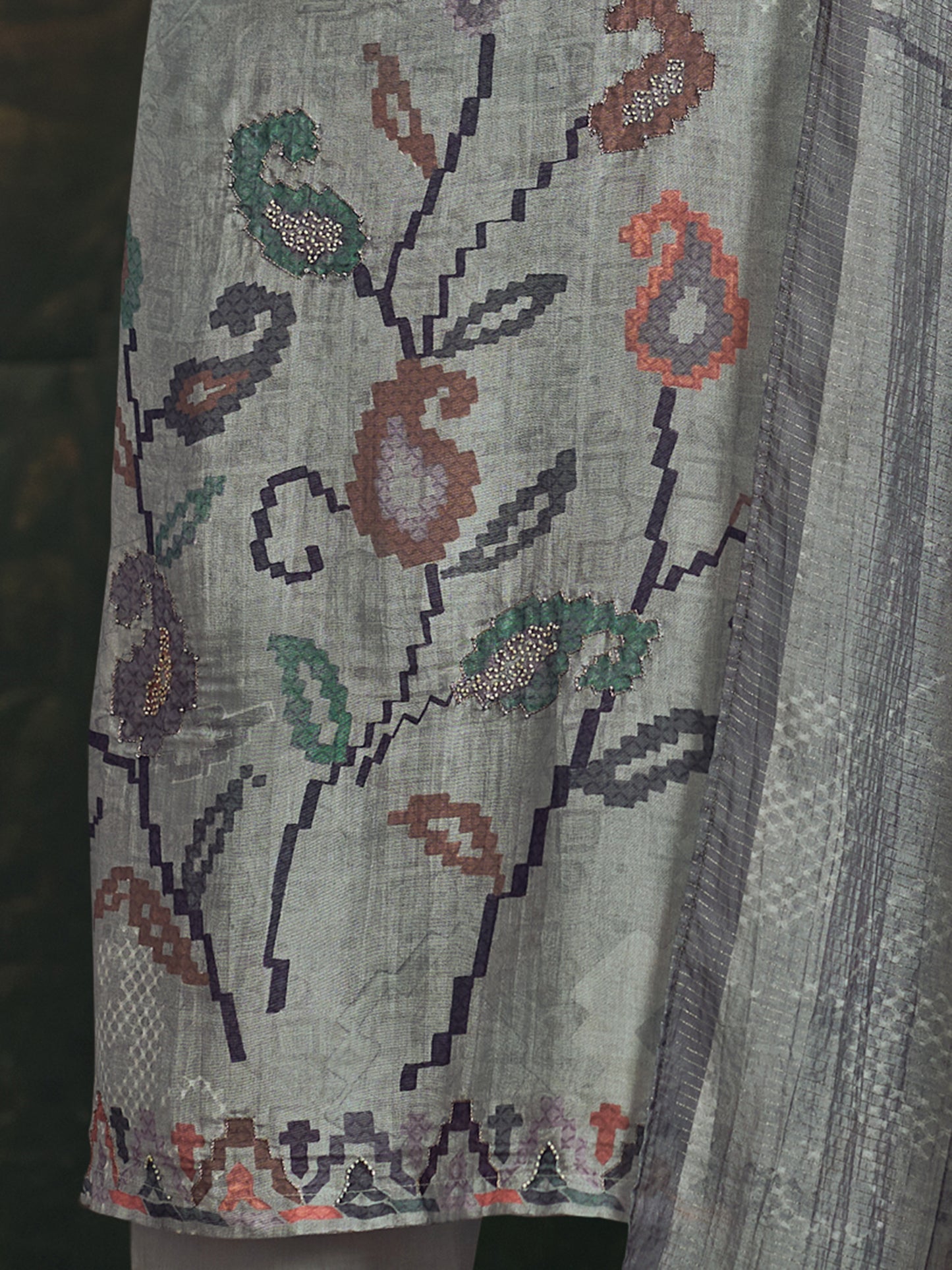 ANSHIKA GREY Muslin Unstitched Set With Fancy Handwork