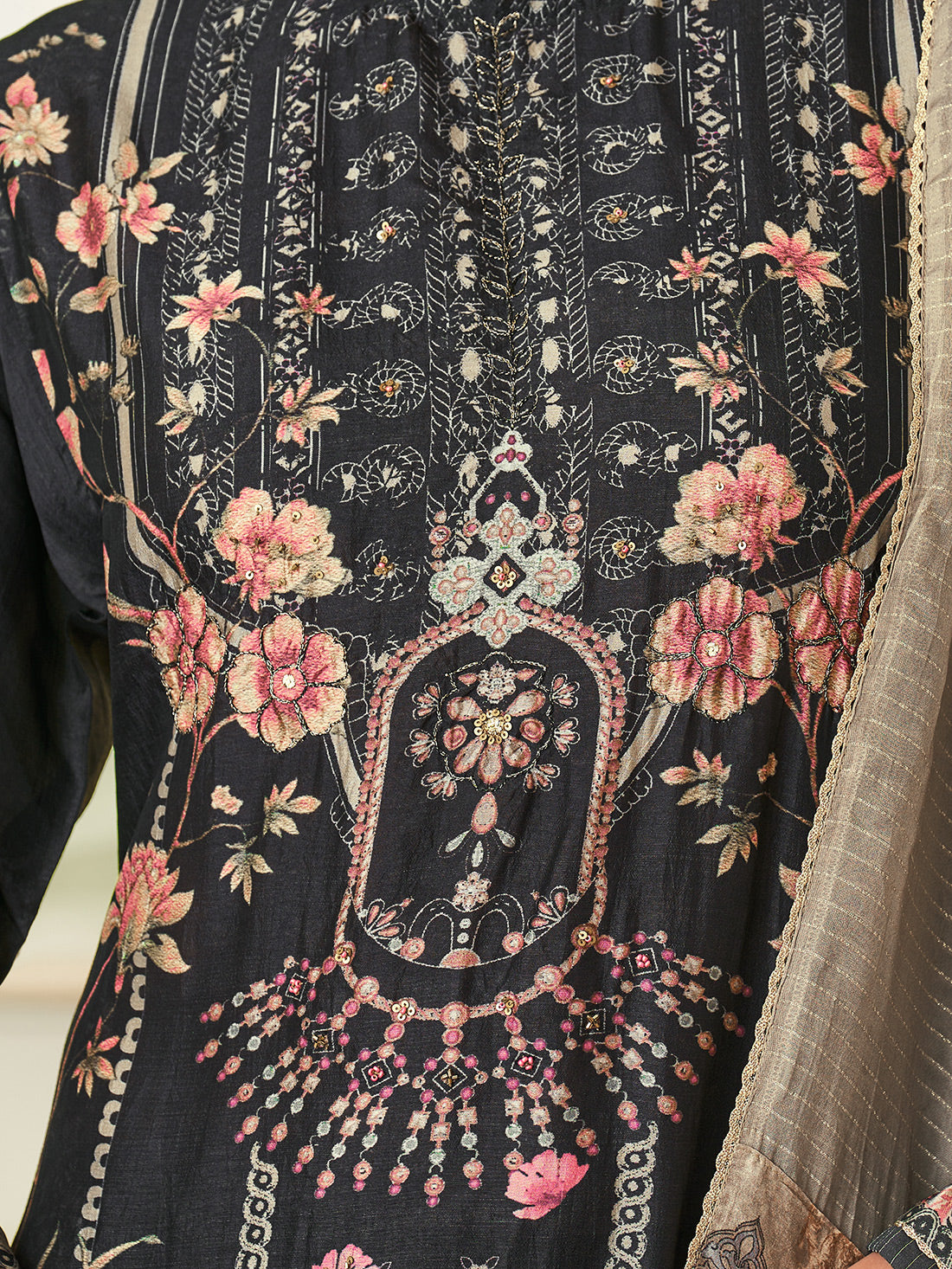 BRINDA Black - Russian Unstitched Set With Attractive Handwork