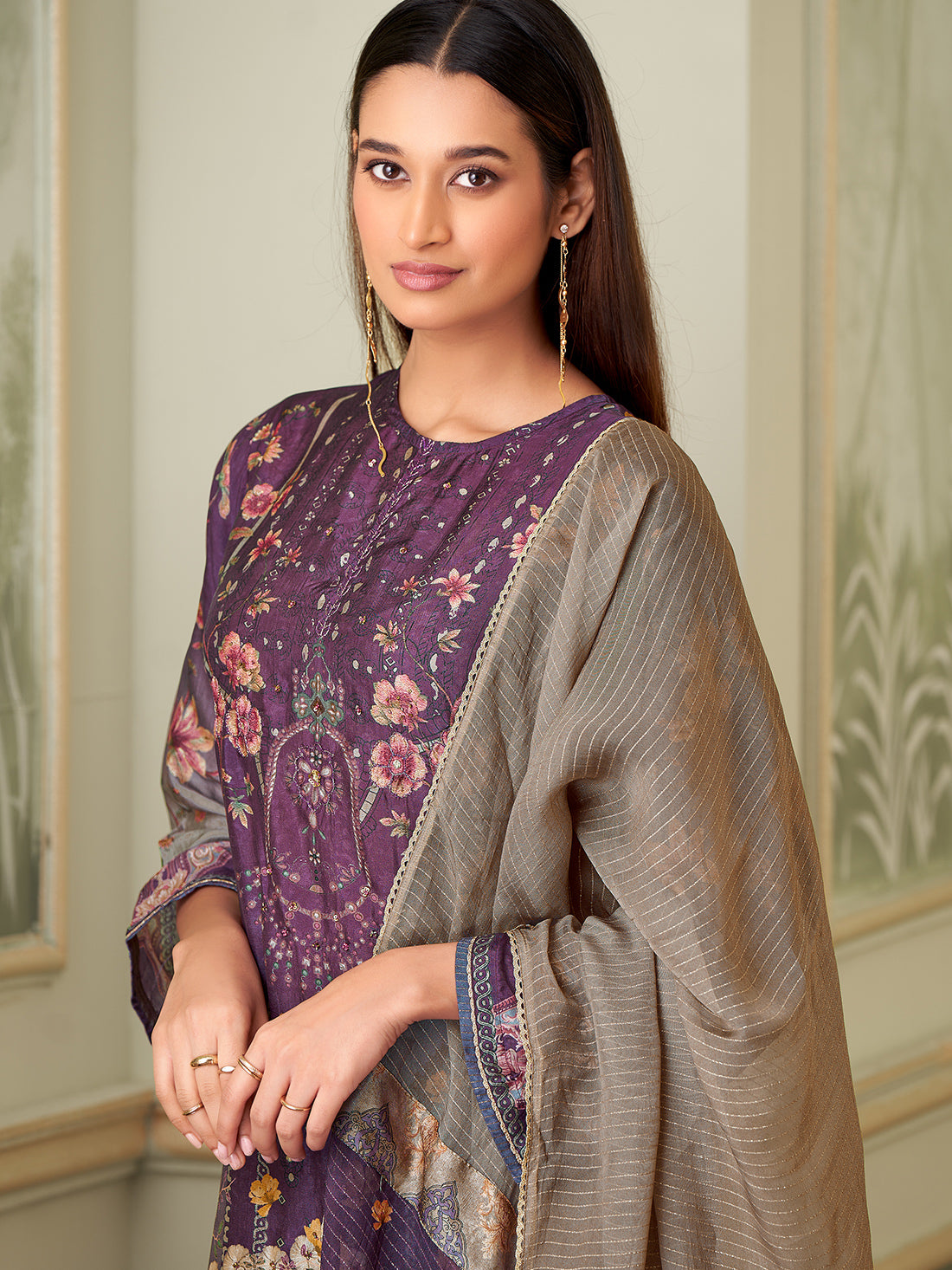 BRINDA Violet - Russian Unstitched Set With Attractive Handwork