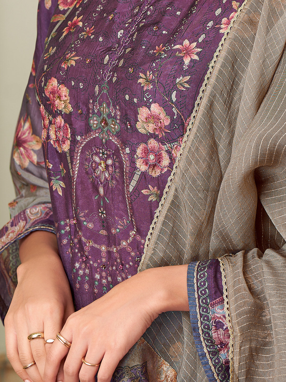 BRINDA Violet - Russian Unstitched Set With Attractive Handwork