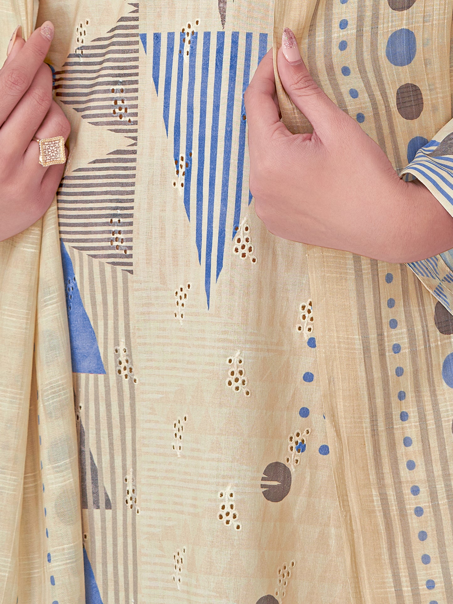 SAJAL BLUE Luxe Cotton Unstitched Set with Beautiful Embroidery Work