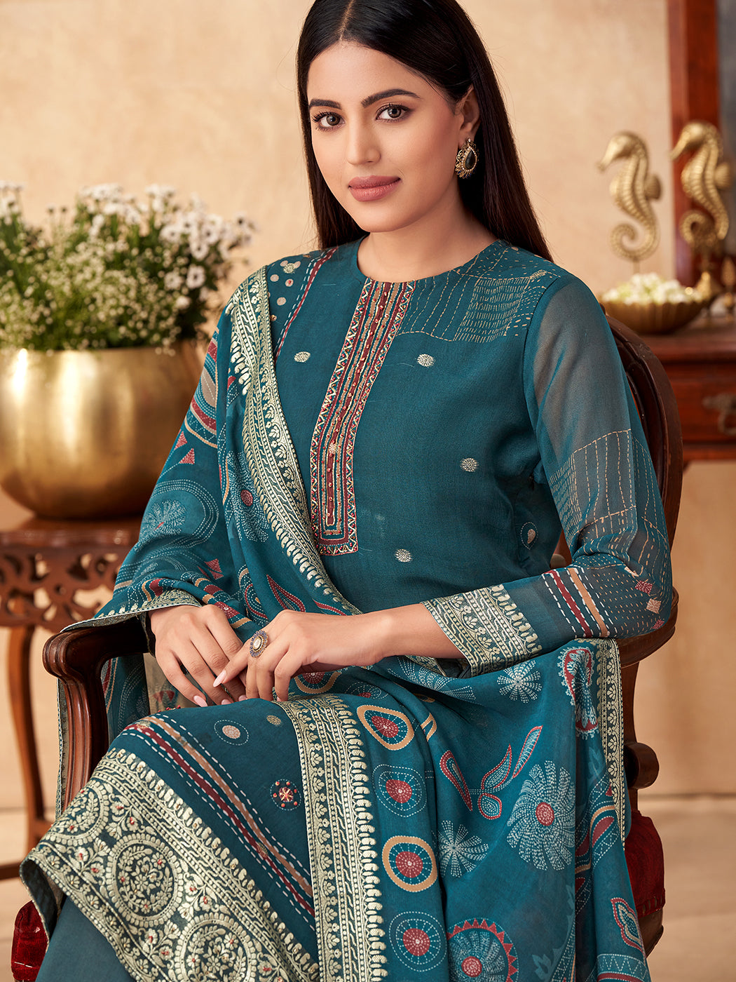 RITIKA RAMA Organza Fancy Jaquard Unstitched Set With Fancy Hand Work