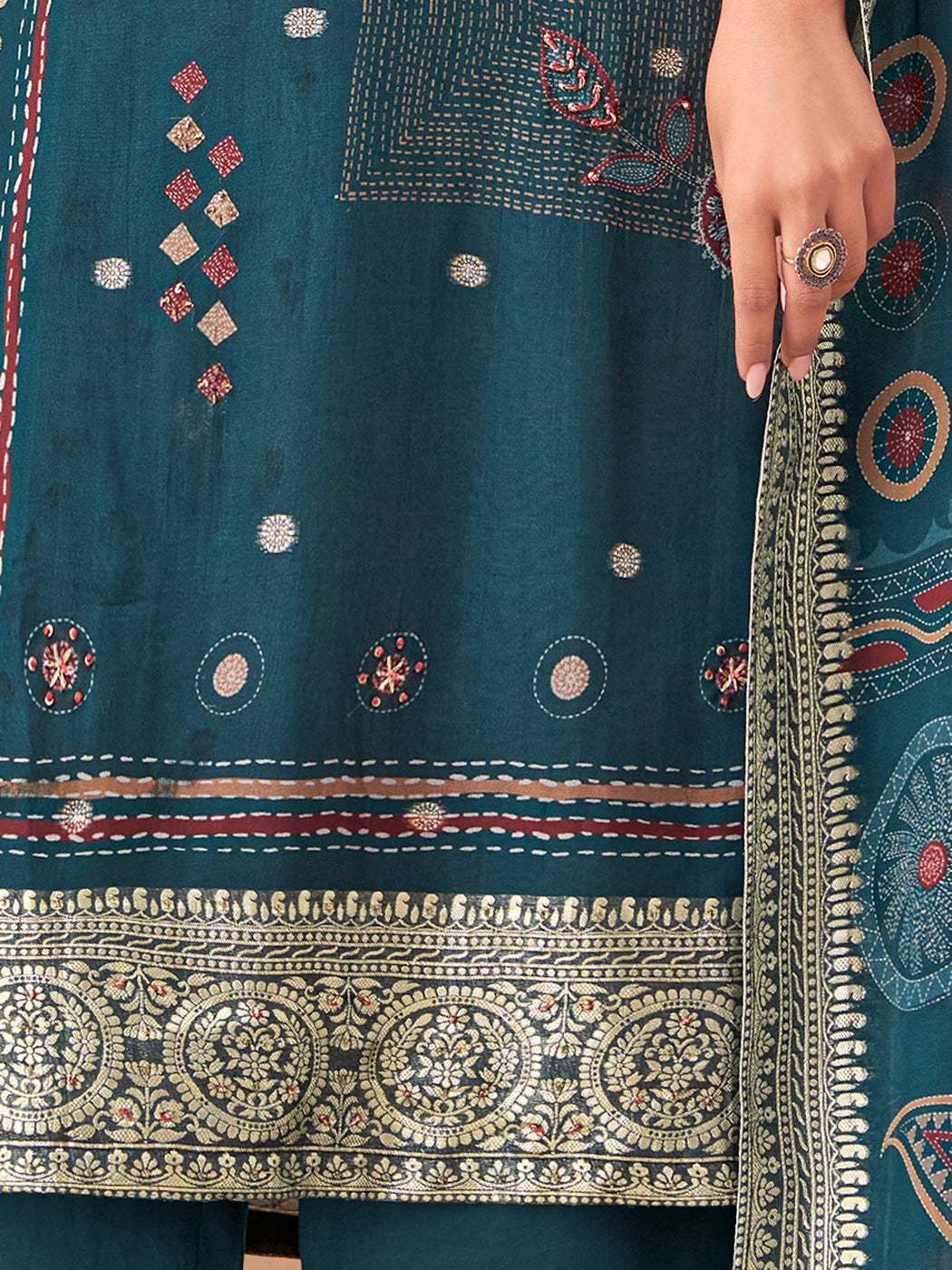 RITIKA RAMA Organza Fancy Jaquard Unstitched Set With Fancy Hand Work