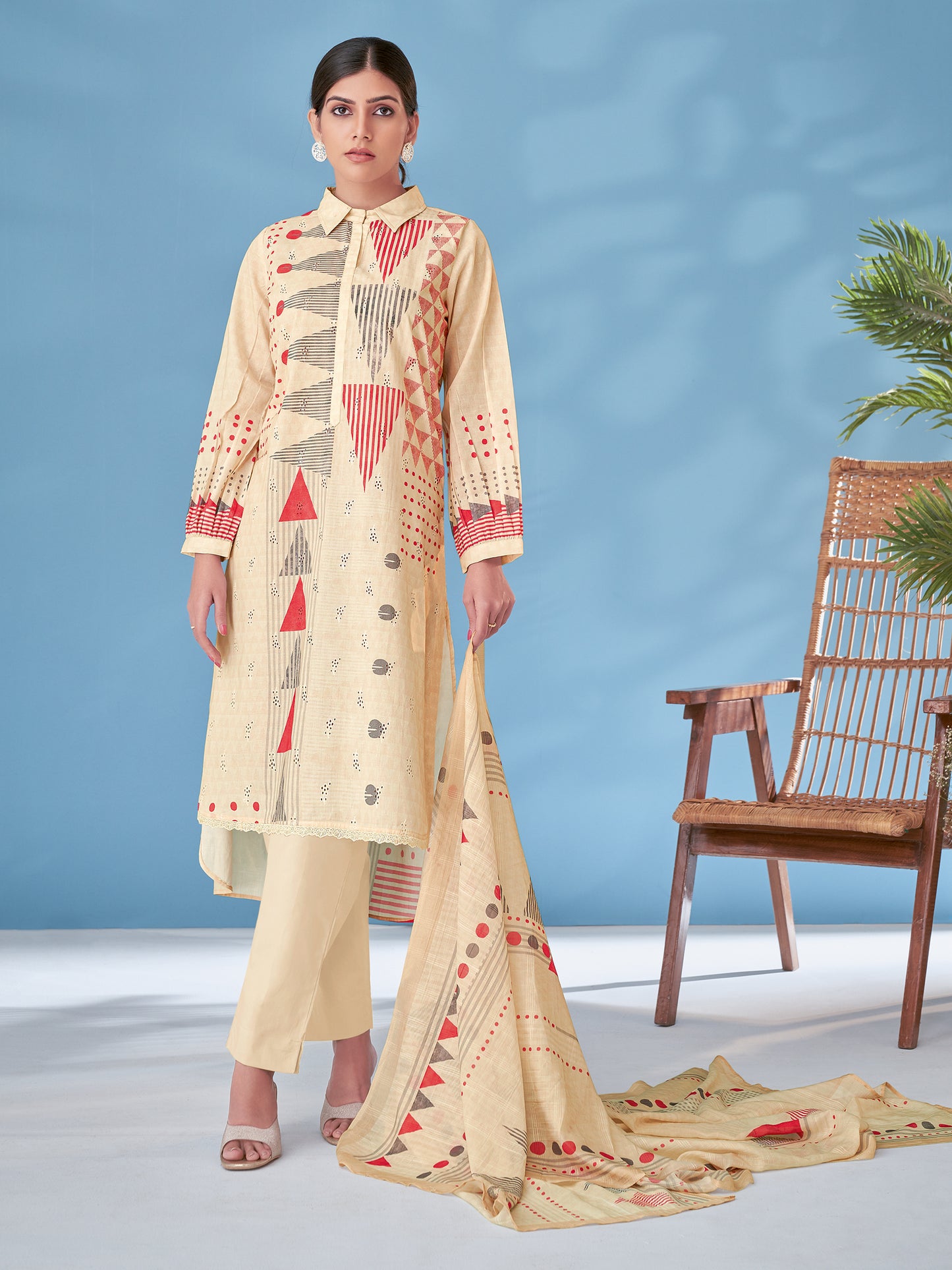 SAJAL RUST Elegant Cotton Suit Set with Intricate Embroidery Detailing