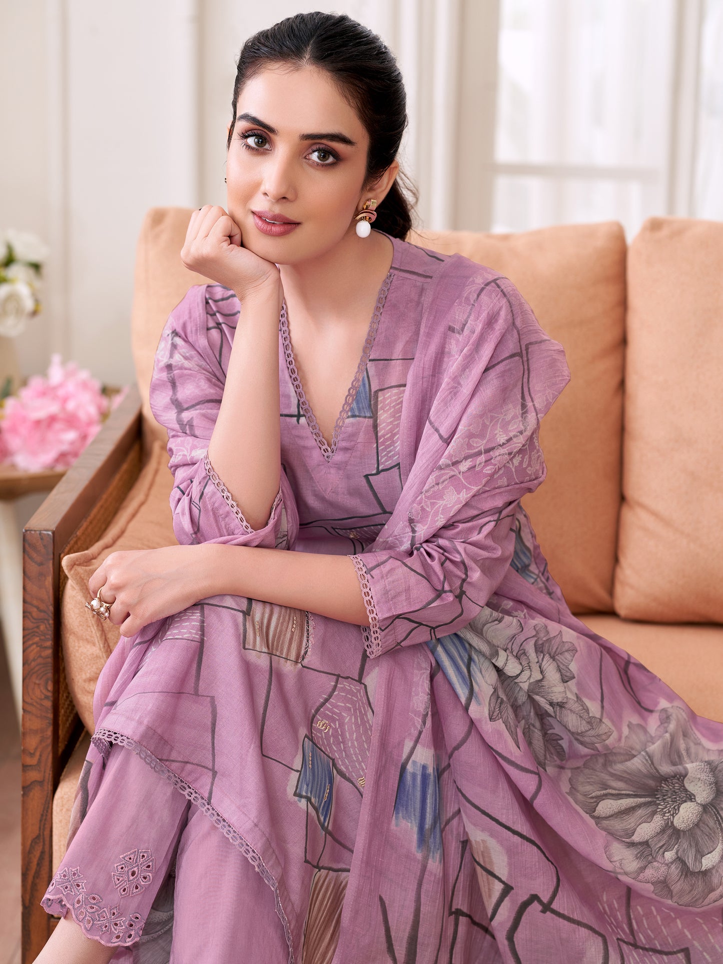 PRIYANSHI LILAC Pure Cotton Unstitched Set with Stunning Fancy Handwork