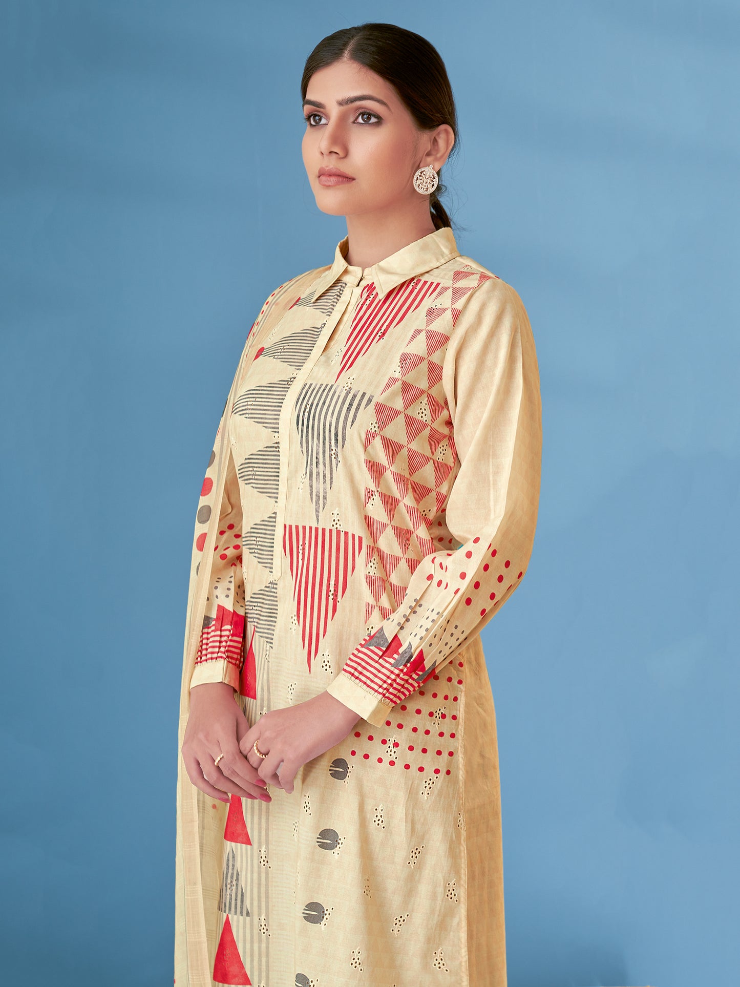 SAJAL RUST Elegant Cotton Suit Set with Intricate Embroidery Detailing