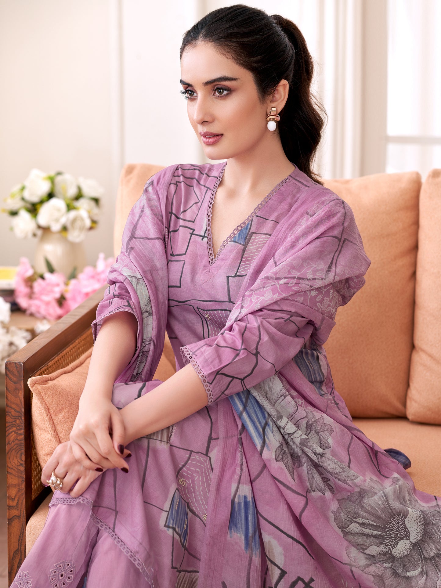 PRIYANSHI LILAC Pure Cotton Unstitched Set with Stunning Fancy Handwork