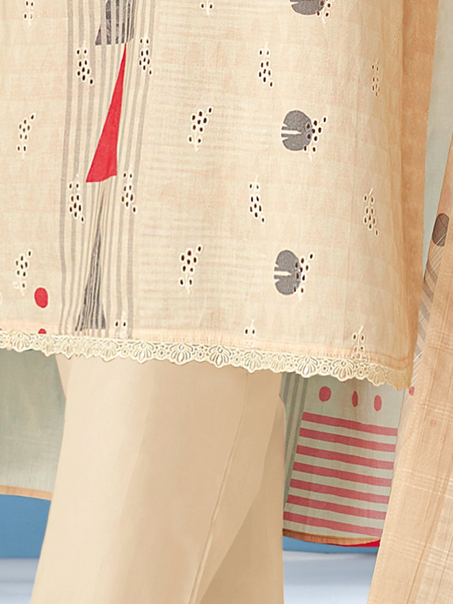 SAJAL RUST Elegant Cotton Suit Set with Intricate Embroidery Detailing
