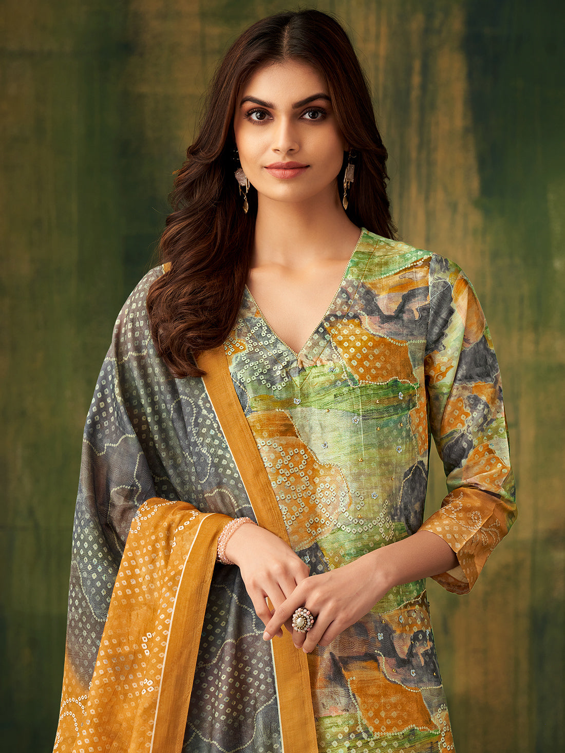 TYOHAR YELLOW Chanderi Suit Set With Handwork Threadle With Fancy Lace
