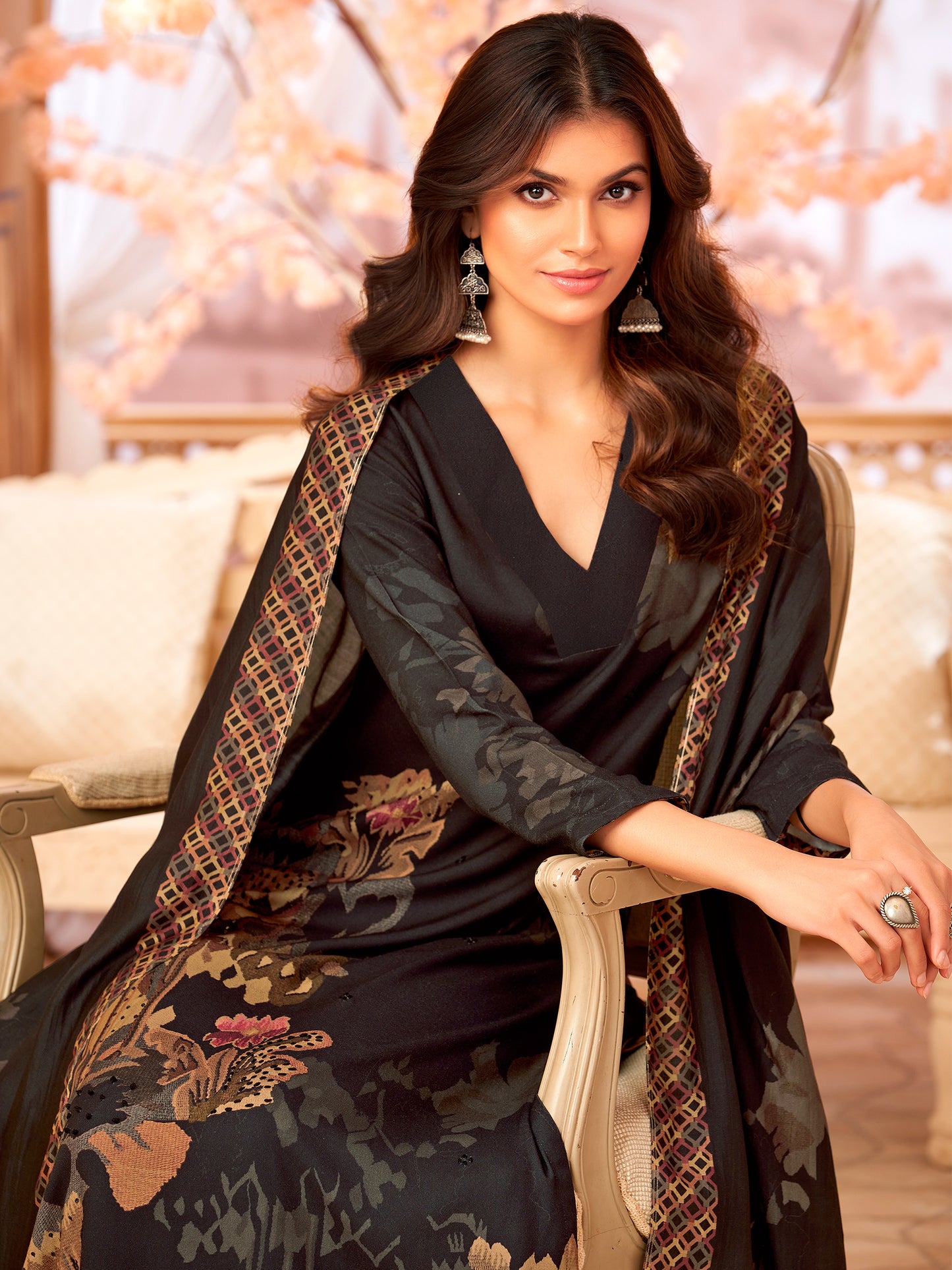 FIRDOS BLACK Pure Muslin Suit Set With Stunning Fancy Handwork