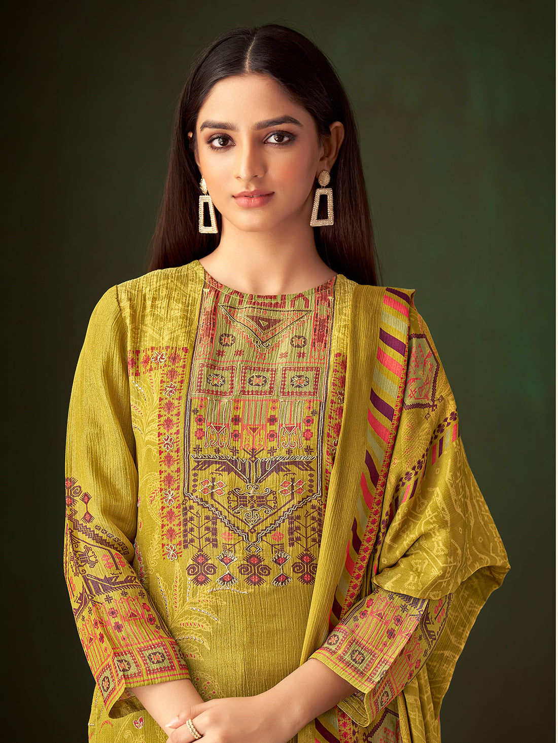 MAHEK Yellow Pure Simmar Tissue Suit Set With Fancy Threadle work