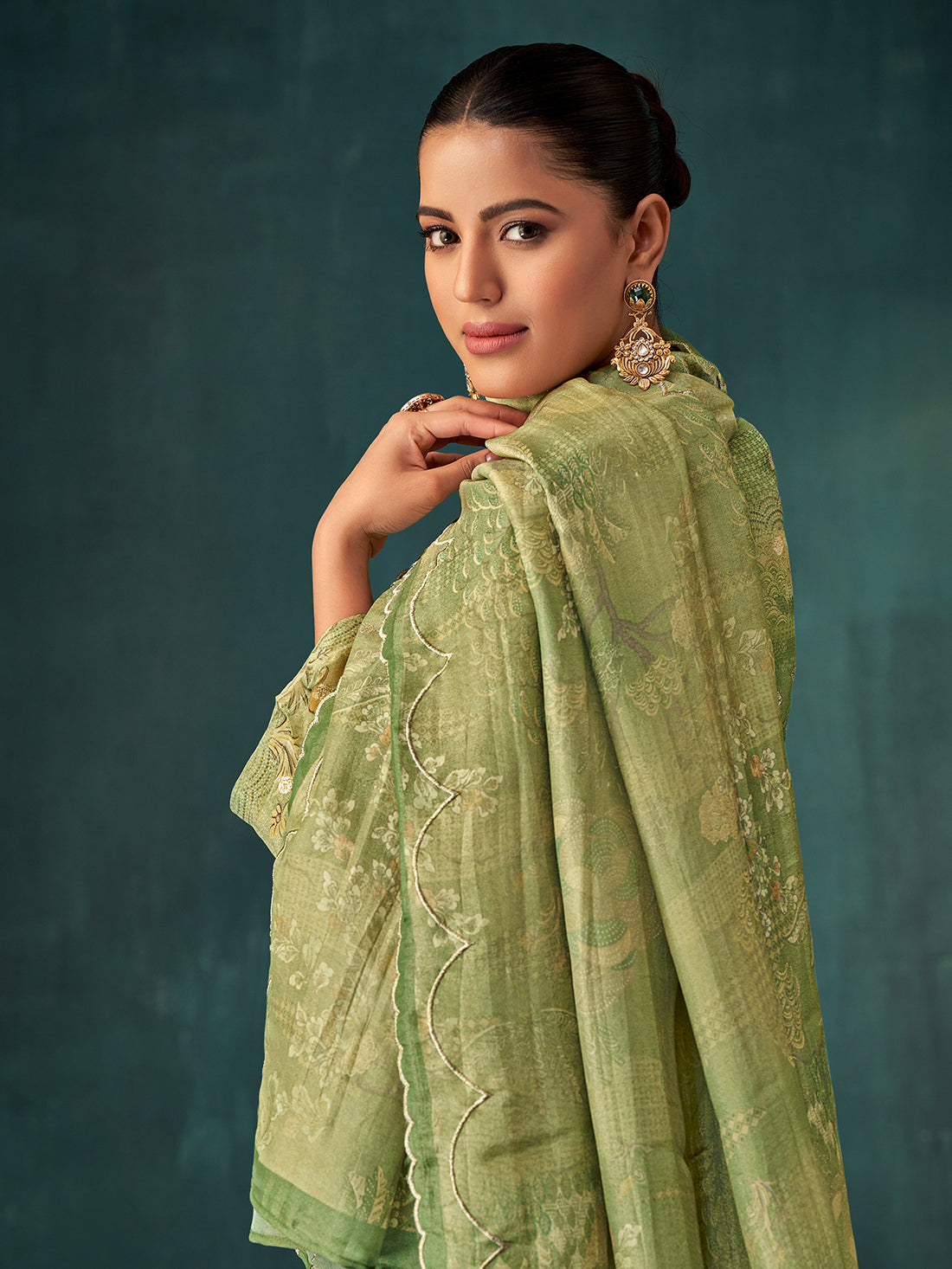 IQRA Metallic Green - Simmer Jaquard Unstitched Set With Handwork & Embroidery