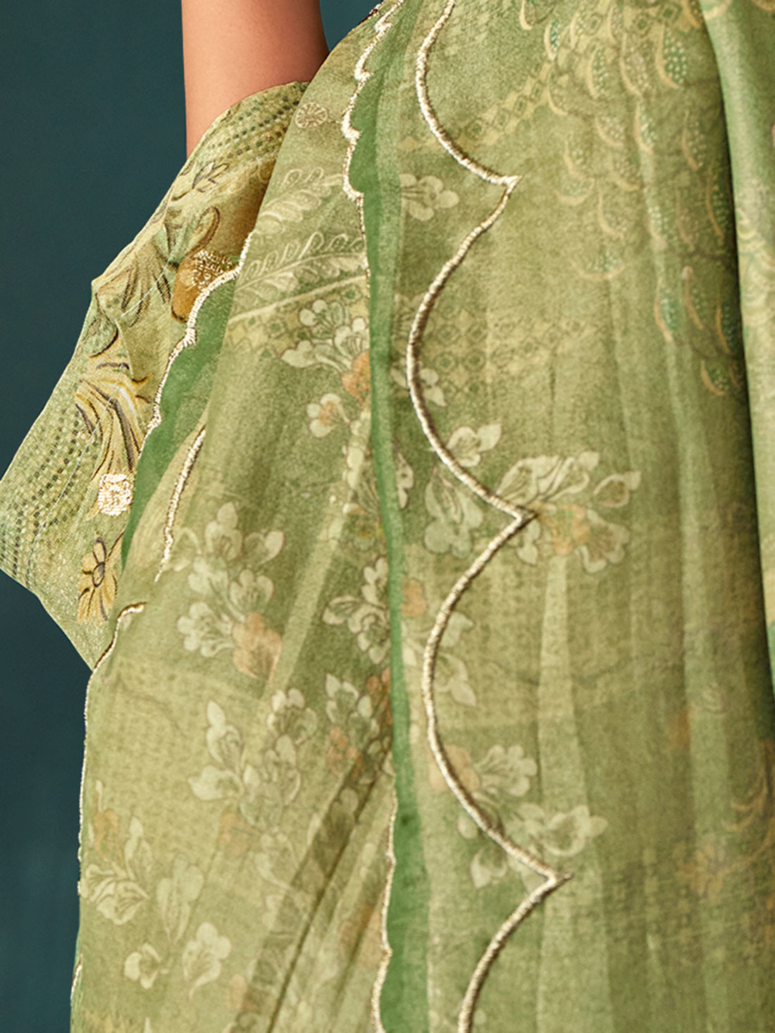 IQRA Metallic Green - Simmer Jaquard Unstitched Set With Handwork & Embroidery