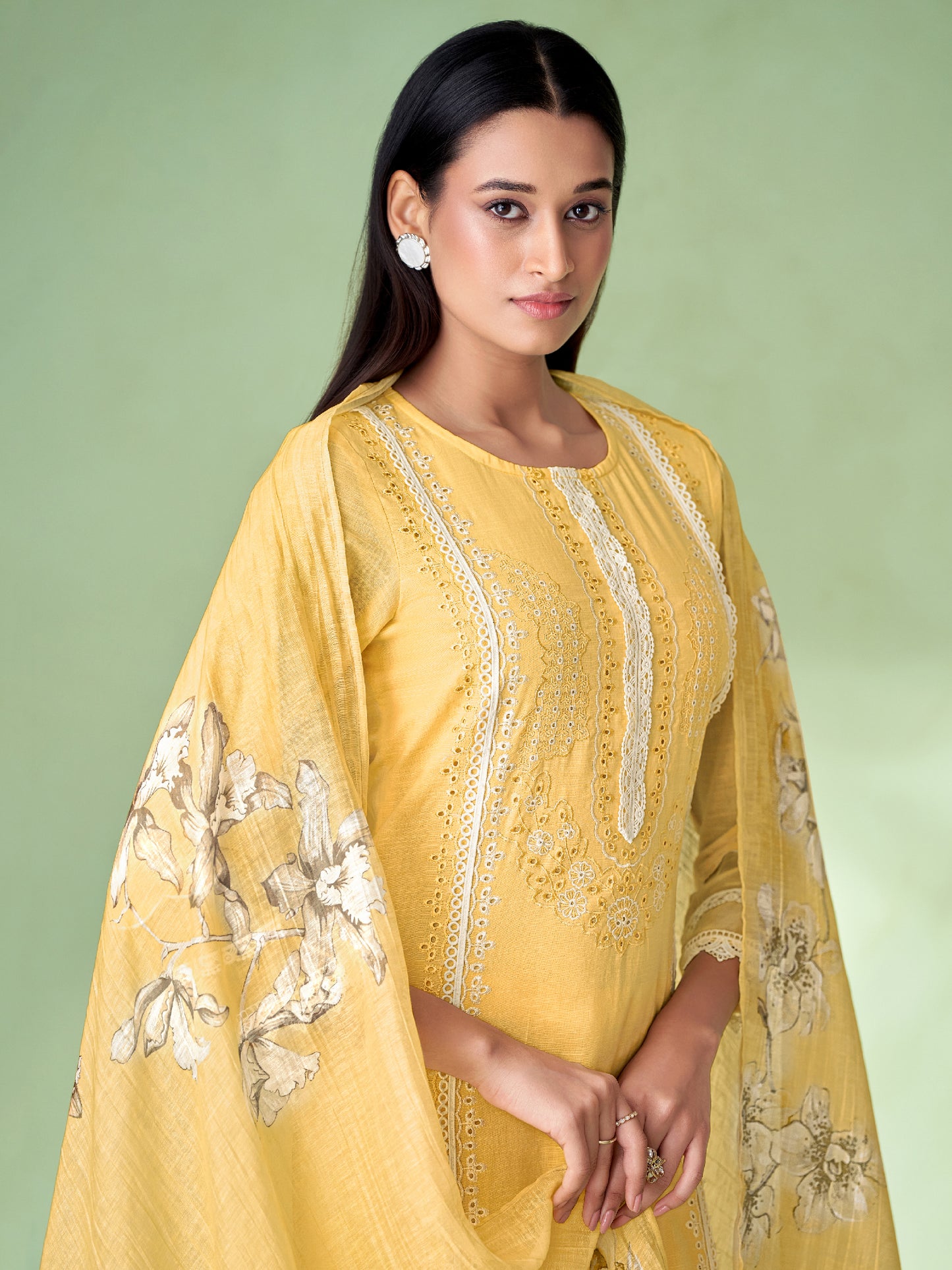 AVARNA YELLOW Pure Linen Unstitched Set with Elegant Heavy Embroidery