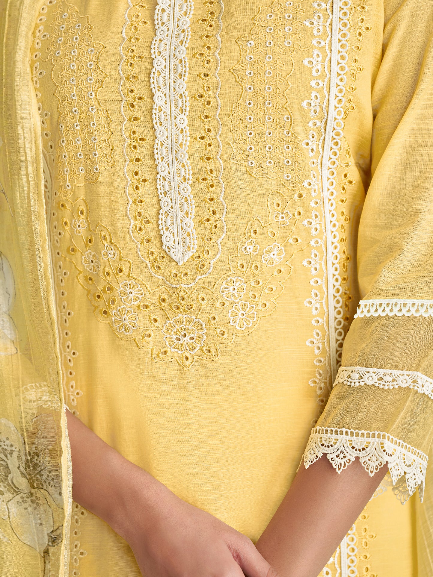 AVARNA YELLOW Pure Linen Unstitched Set with Elegant Heavy Embroidery