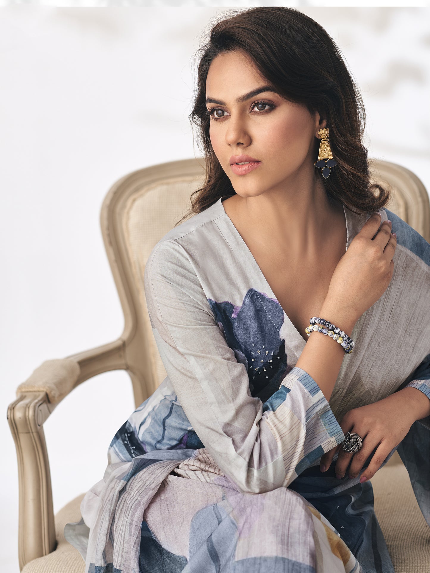 Pragya Soft Grey Pure Cotton Suit Set with Elegant Handcrafted