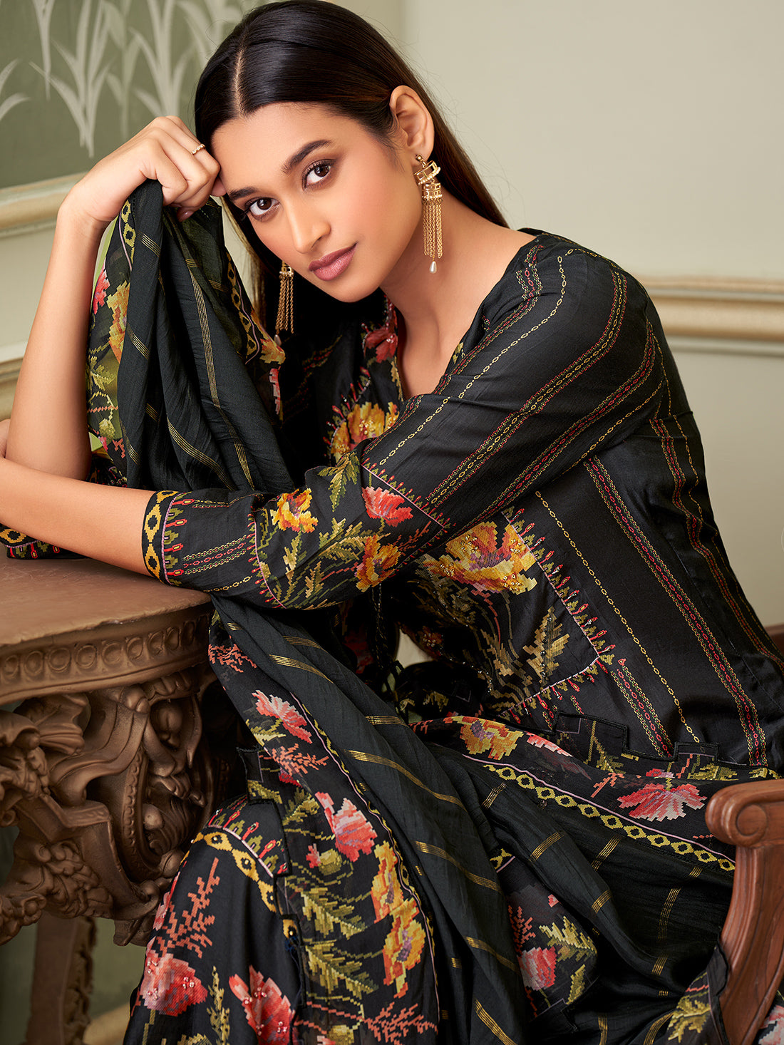 Geet BLACK Muslin stitched suit With Fancy Hand Work